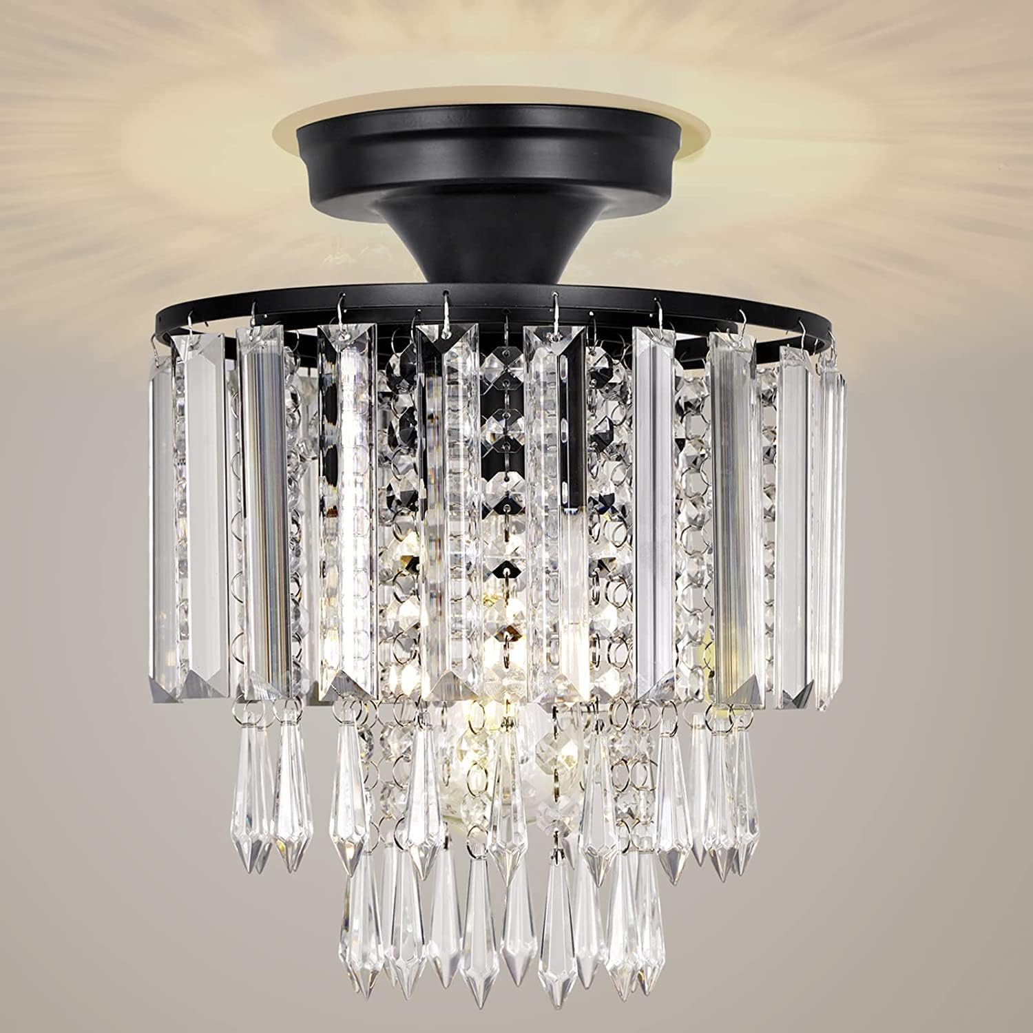 Frideko Black Flush Ceiling Light - Ceiling Lights Living Room, Semi-Flush Cryst...