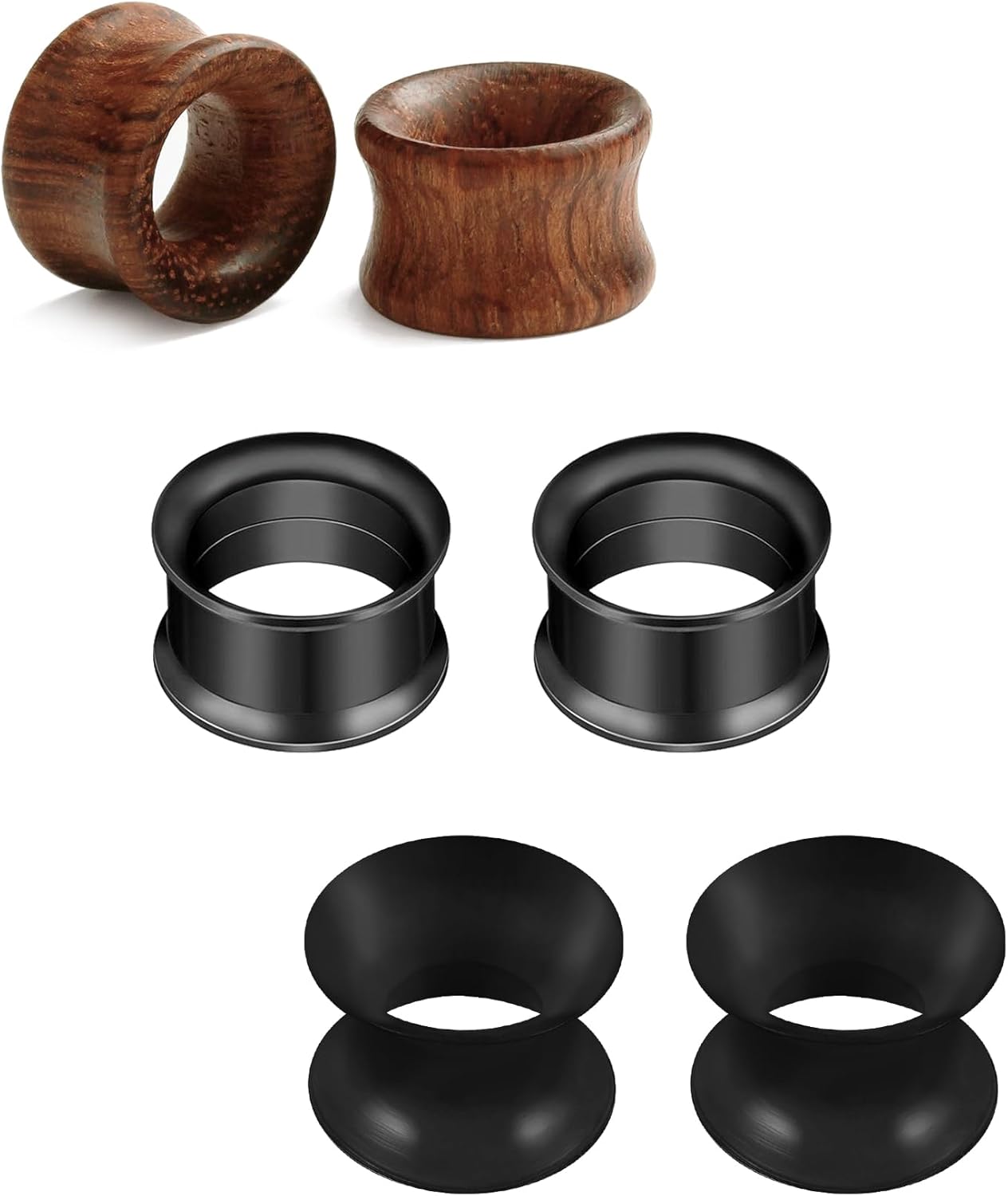 Rajnard Surgical Steel Ear Tunnels Flexible Silicone Ear Stretcher Wood Ear Plug...