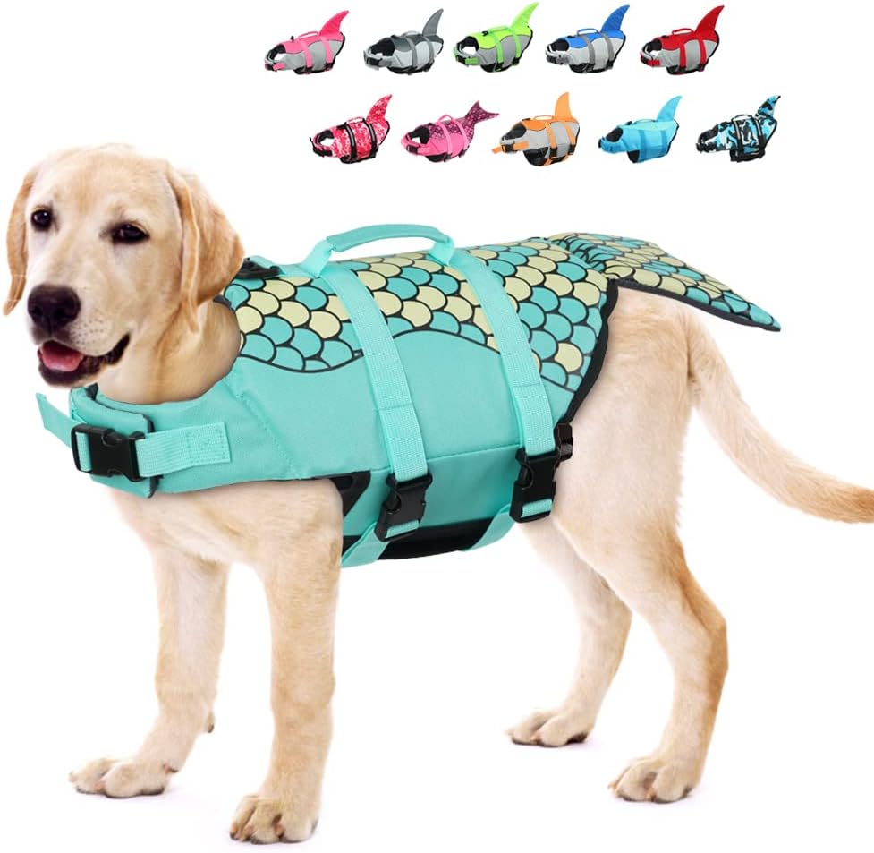 EMUST Mermaid Life Jackets for Dogs, Adjustable Small/Medium/Large Dog Life Vest...