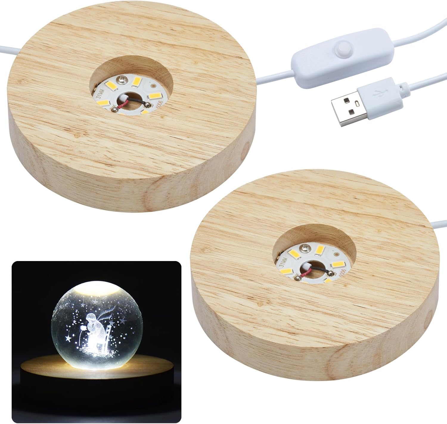 Best NEWCOMDIGI LED Cool White Lights Base, Special Round Wooden Lighted Base wi...
