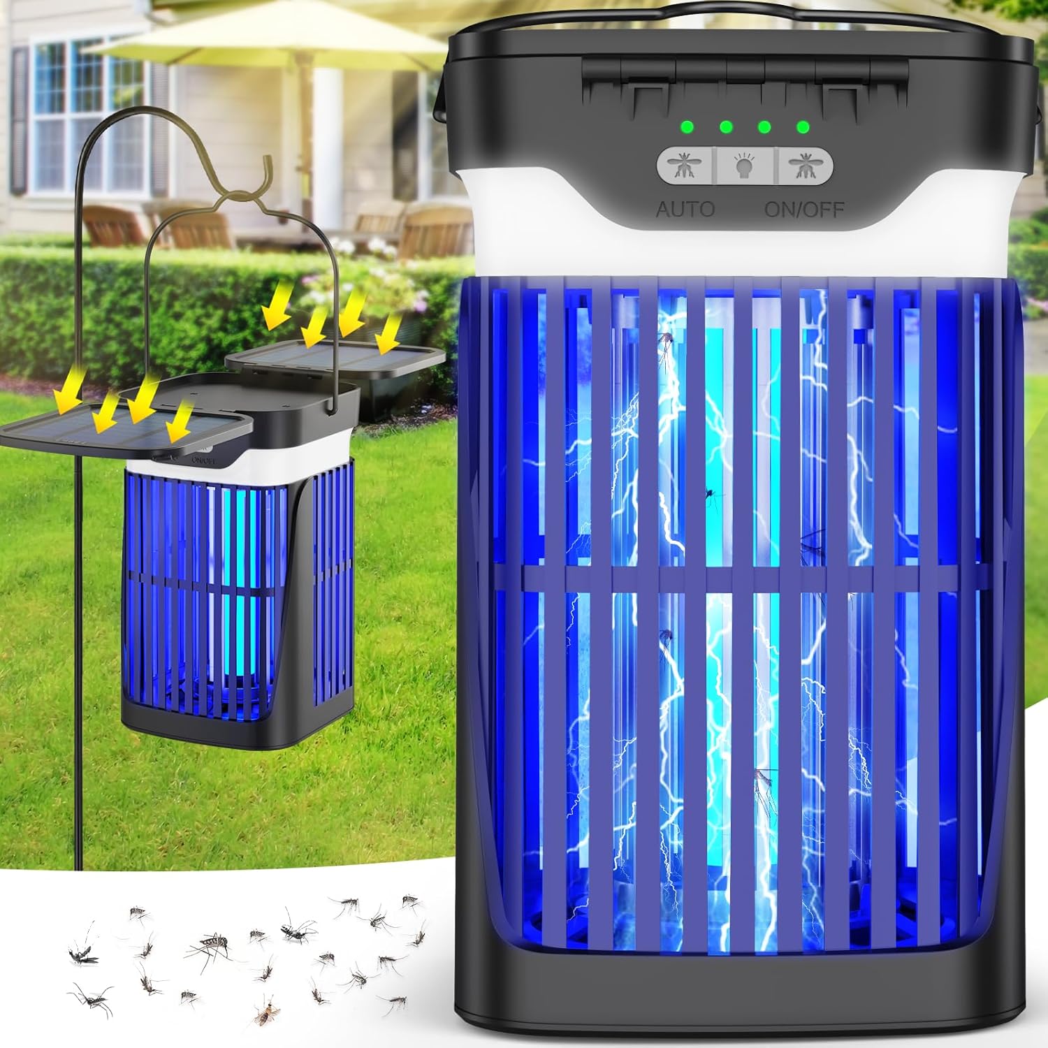 Solar Bug Zapper Outdoor and Indoor, Dual Folding Solar Panel with Auto Sensor F...