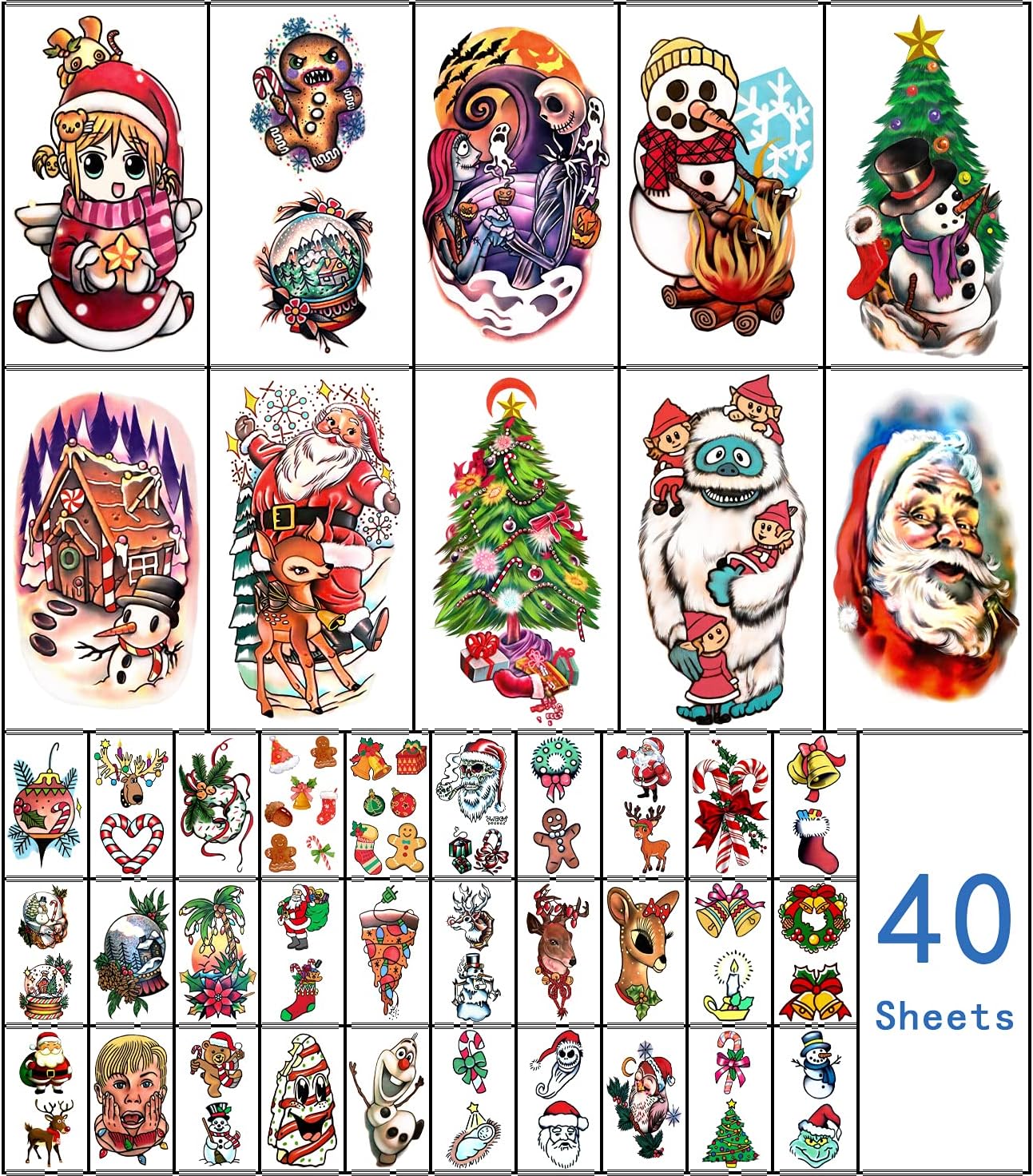 Best SOOVSY 40 Sheets Christmas Temporary Tattoo, Special Christmas Tattoos Stic...