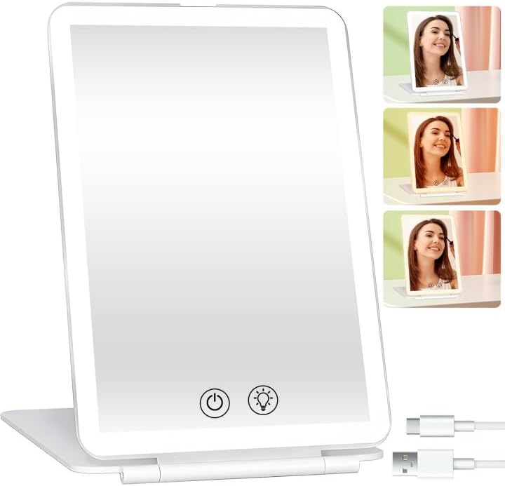 Lighted Makeup Mirror with 58 LED Lights, 3 Color Lights Dimmable Touch Screen M...