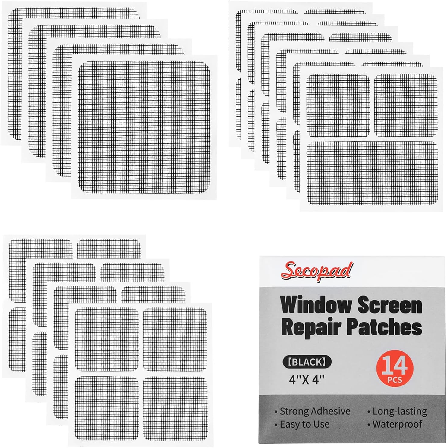 14 Sheets Window Screen Patches Repair Kit, Black/Grey 3 Sizes Window Screen Rep...