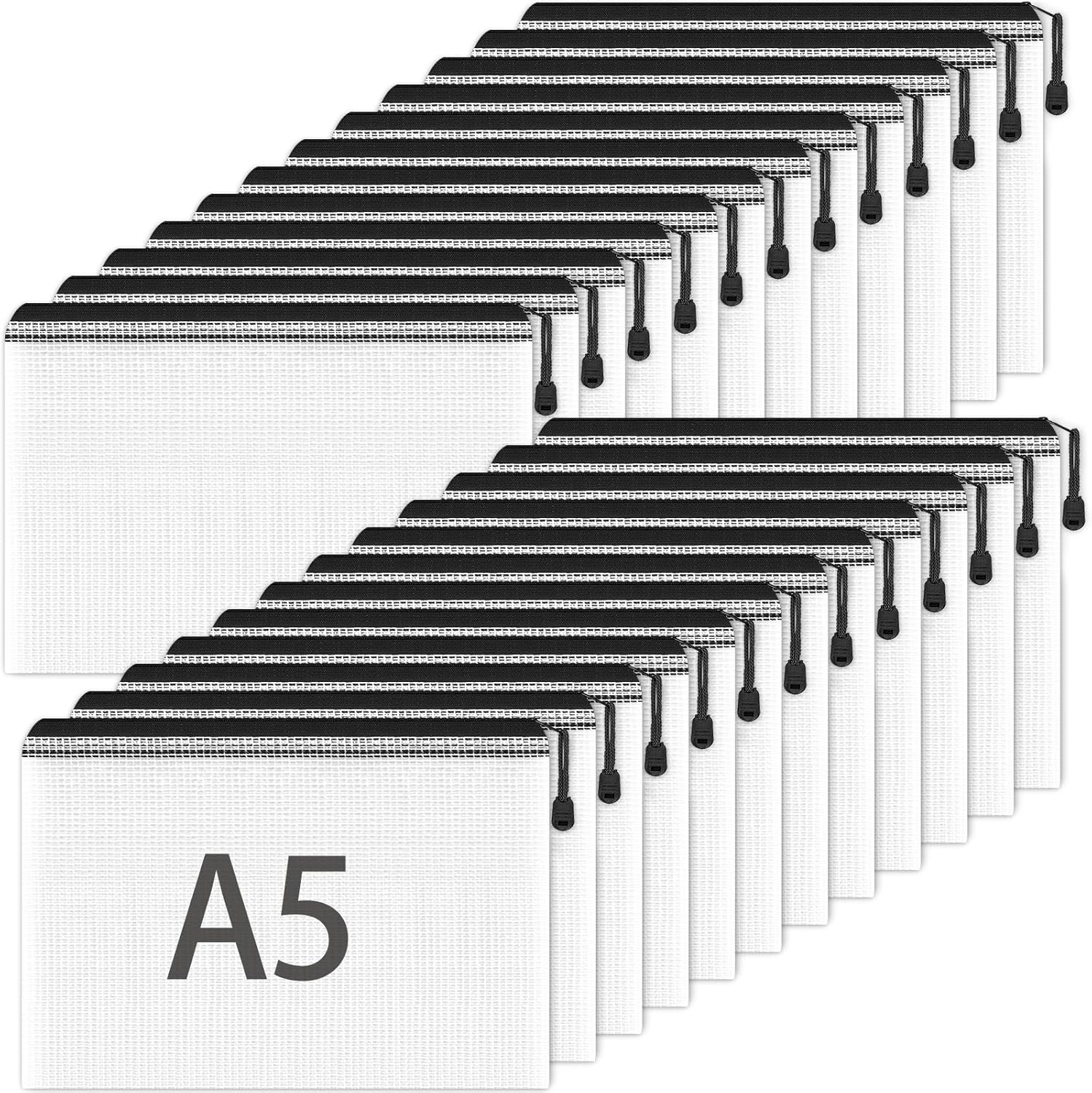 A5 Plastic Wallets Folders - 24PCS Zip Wallets A5 Zip Lock Bags Mesh Document Wa...