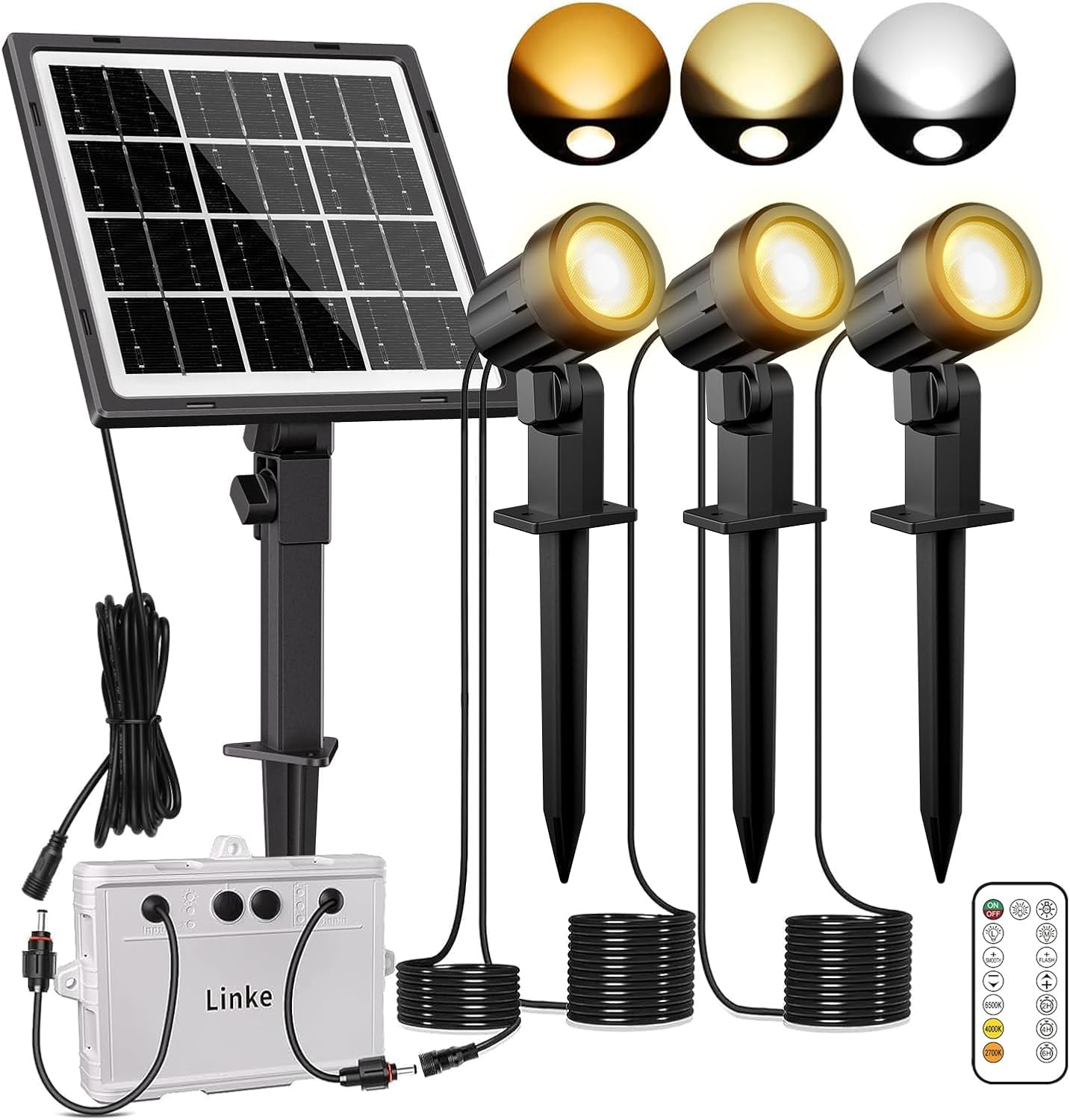 Linke Solar Powered Spot Lights, 2700K/4000K/6500K Adjustable 3 in 1 Solar Lands...