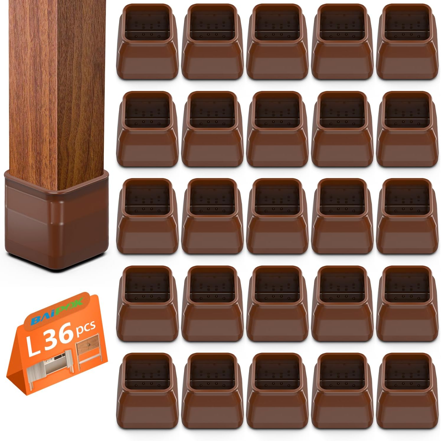 BAIPOK 36Pcs Chair Leg Floor Protectors, Square Si...