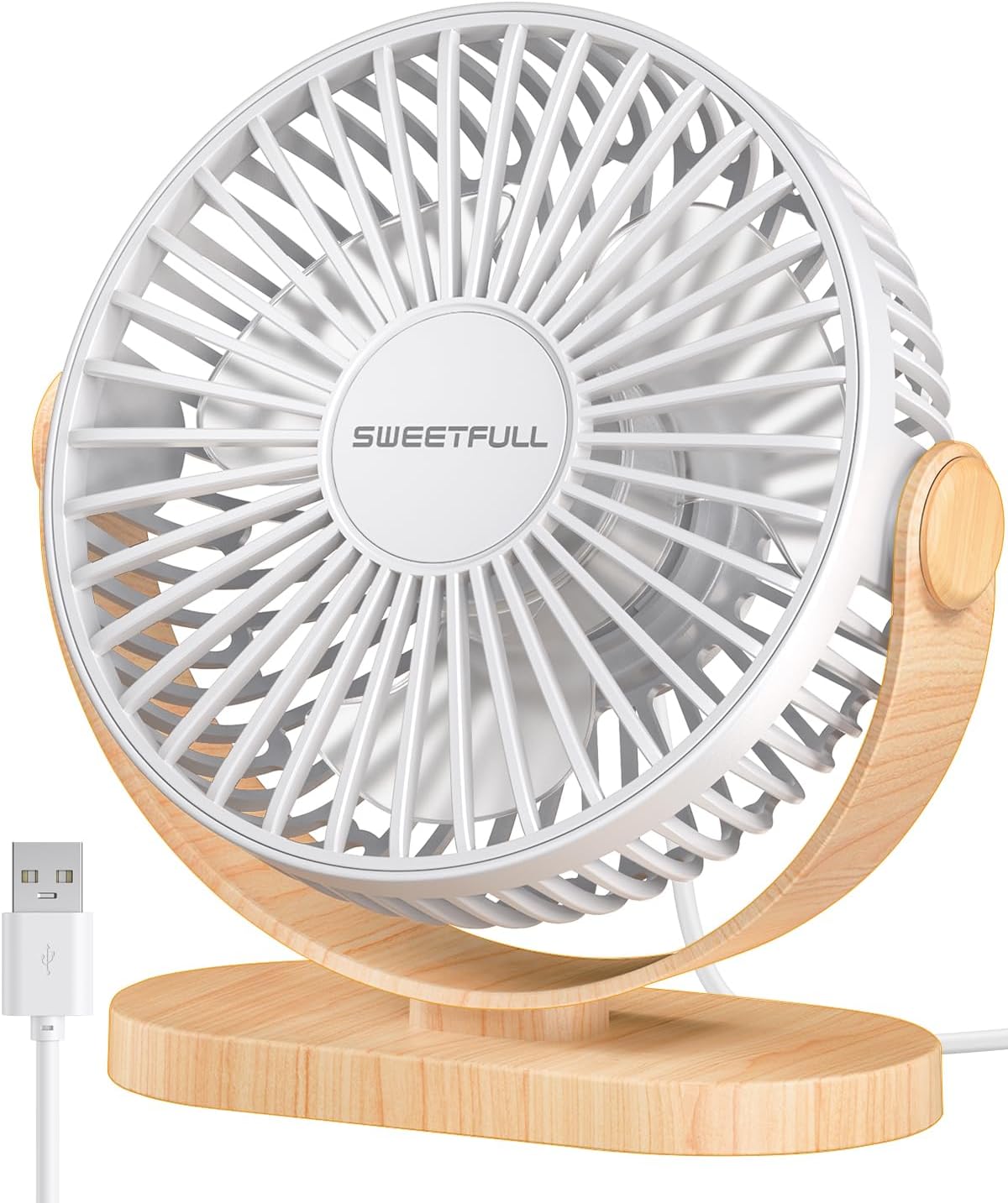 SWEETFULL Desk Fan, Small USB Desk Fan Silent, 3 Speeds Portable Personal Deskto...