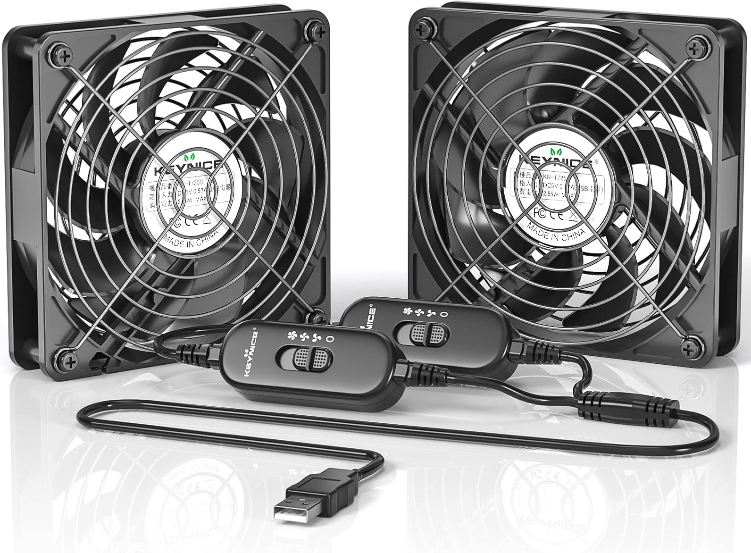 KEYNICE 120mm Fan USB Computer Fans USB Case Fan, Dual PC Fan, 2000RPM USB Power...