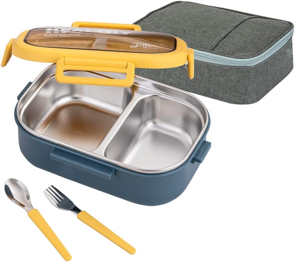 Lille Home 850ml Stainless Steel Leakproof 2-Compartment Bento Lunch Box/Portion...