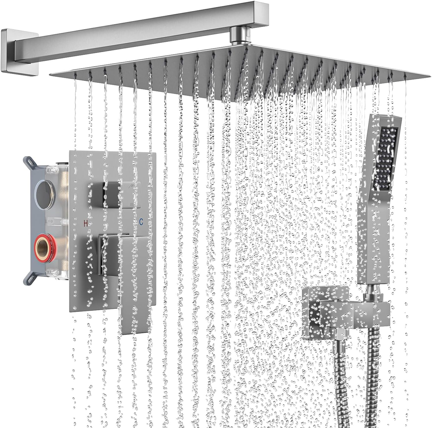 USHOWER 10 Inch Shower System, High Pressure Shower Heads with Handheld Spray Co...