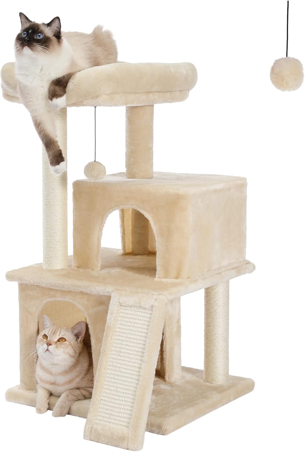 PAWZ Road Cat Tree Luxury Cat Tower with Double Condos, Spacious Perch, Fully Wr...