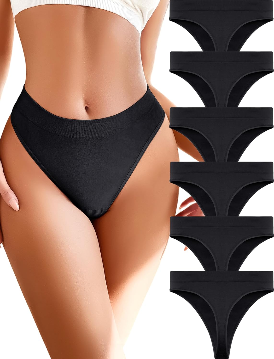 Womens Underwear Breathable Seamless Thongs 6 Pack Comfortable No Show High Wais...