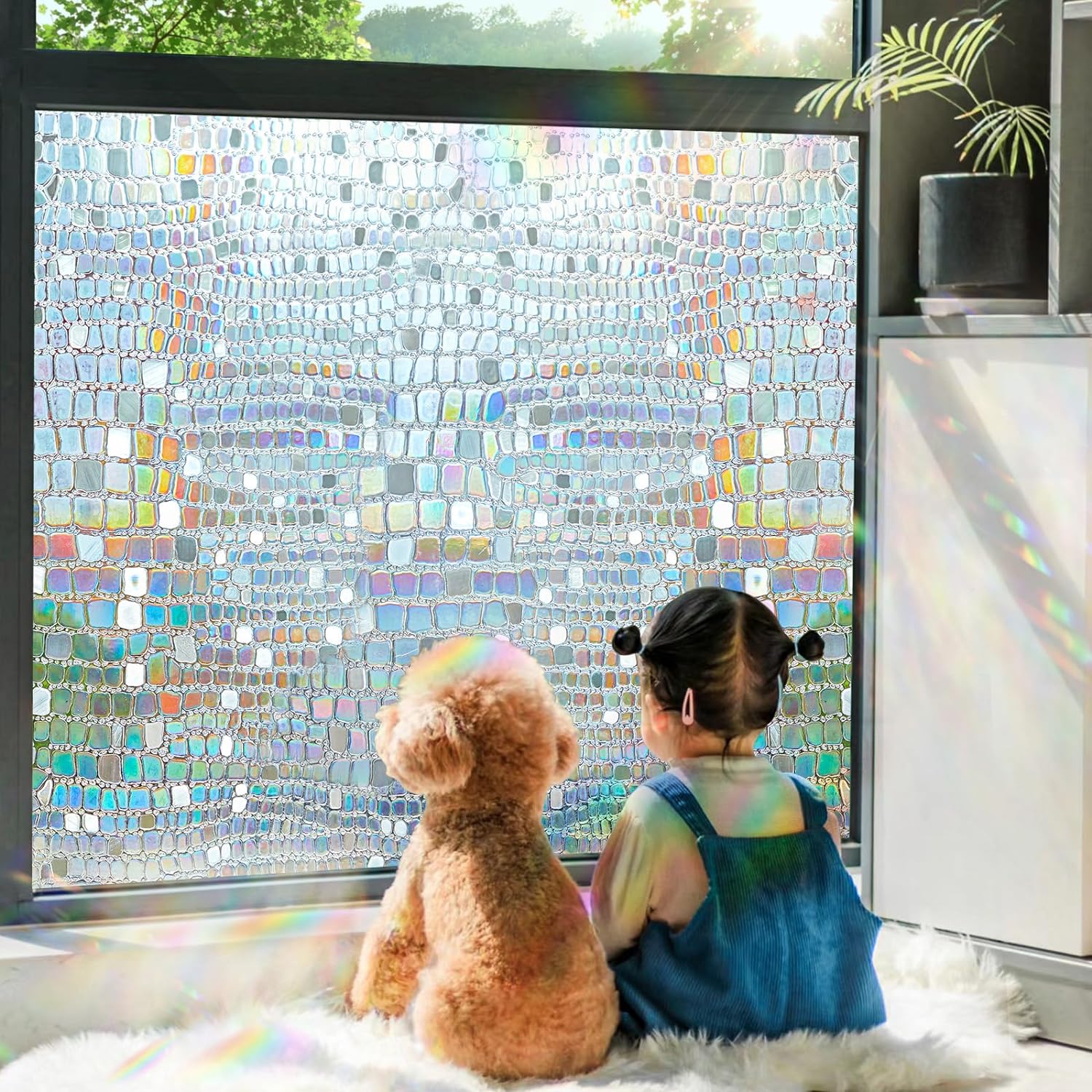 Stained Glass Window Film Rainbow Privacy Film for Glass Sun Catchers Reflective...