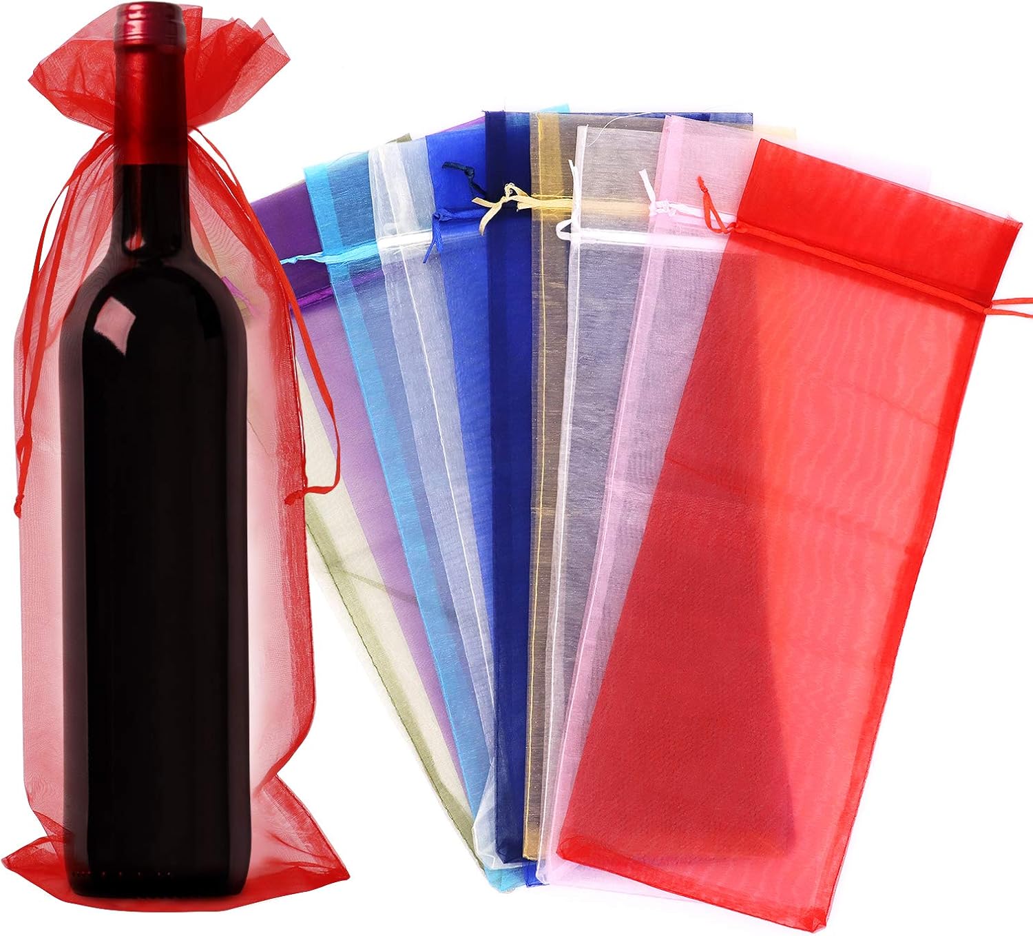 Gearific 30 Pcs Organza Wine Bags, Wine Bottle Gift Bag with Drawstring Wine Wra...