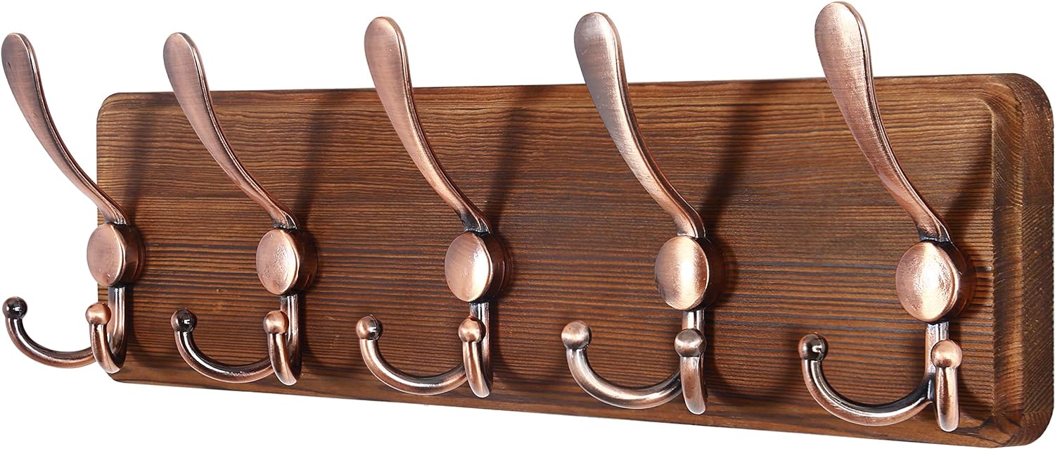 SKOLOO Rustic Wall Mounted Coat Rack: 16" Hole to Hole, Pine Real Wood Plank Wal...