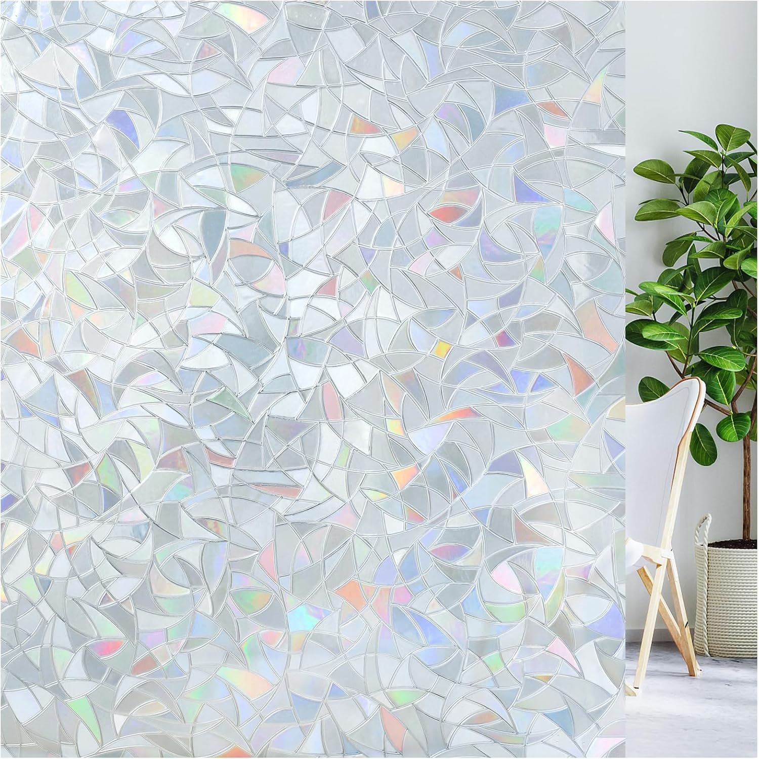 LUTE Privacy Window Film, Decorative Rainbow Stained Glass Sticker, UV Sun Block...