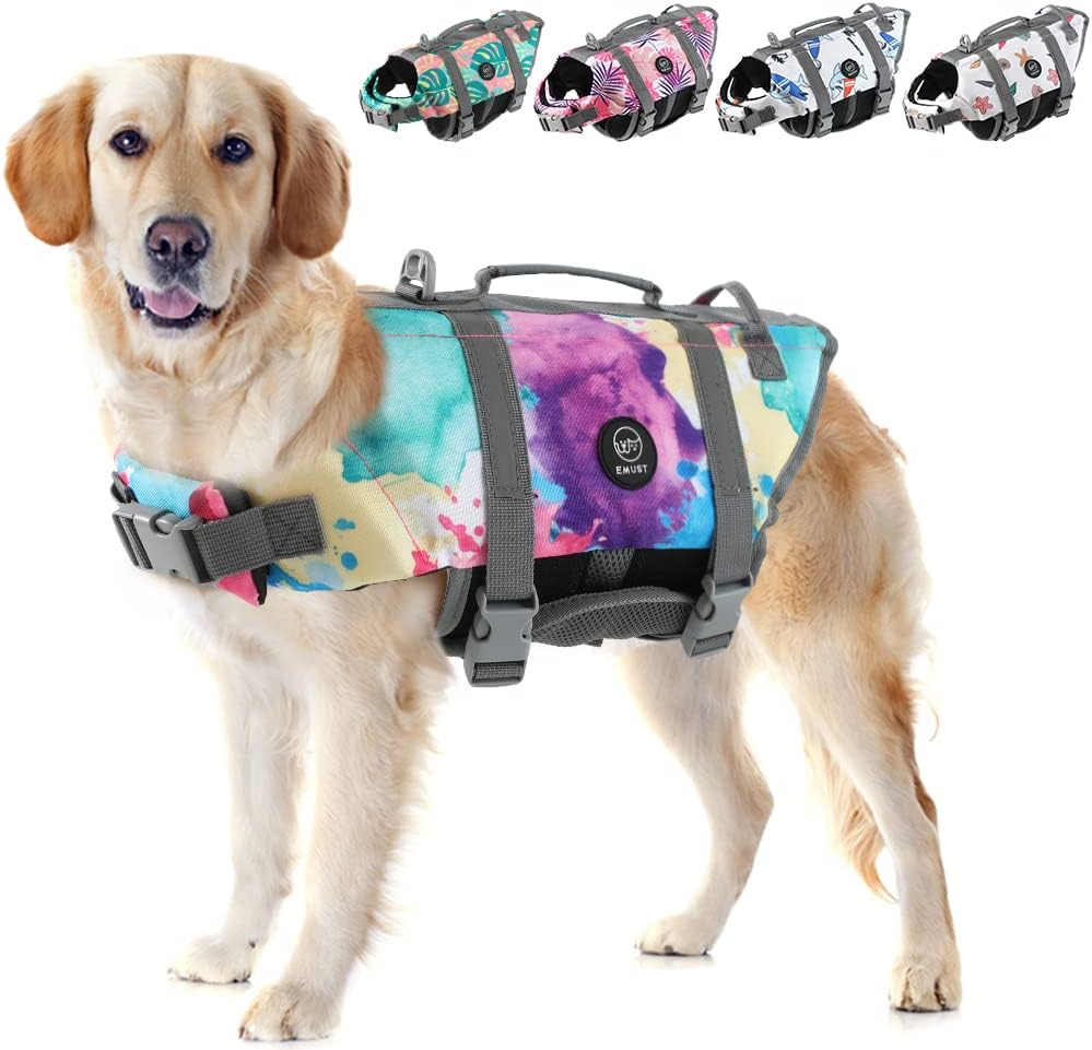 EMUST Dog Life Preserver, Dog Life Vests for Swimming, Beach Boating with High B...