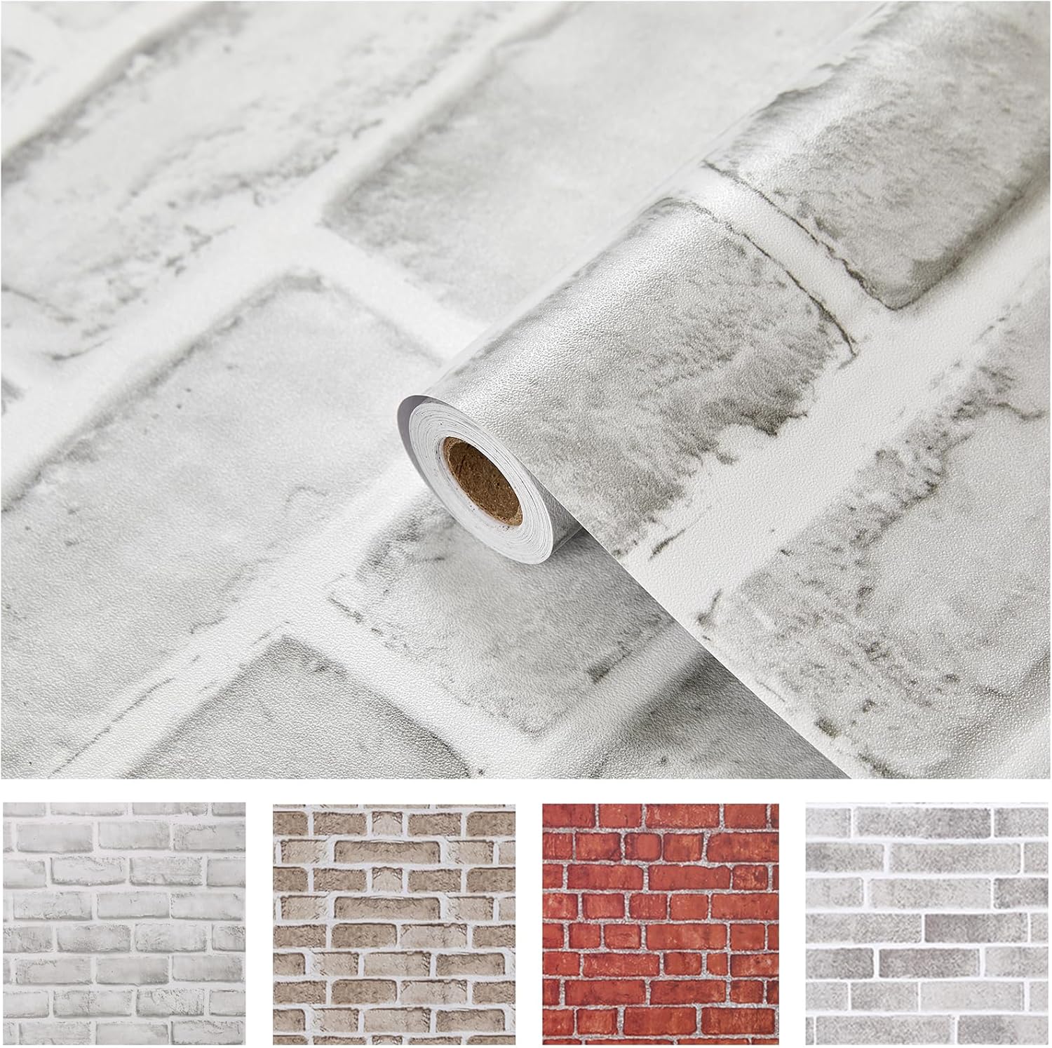 Coavas Peel and Stick Wallpaper Brick 17.7x118.1 Inches White Gray Removable Wal...