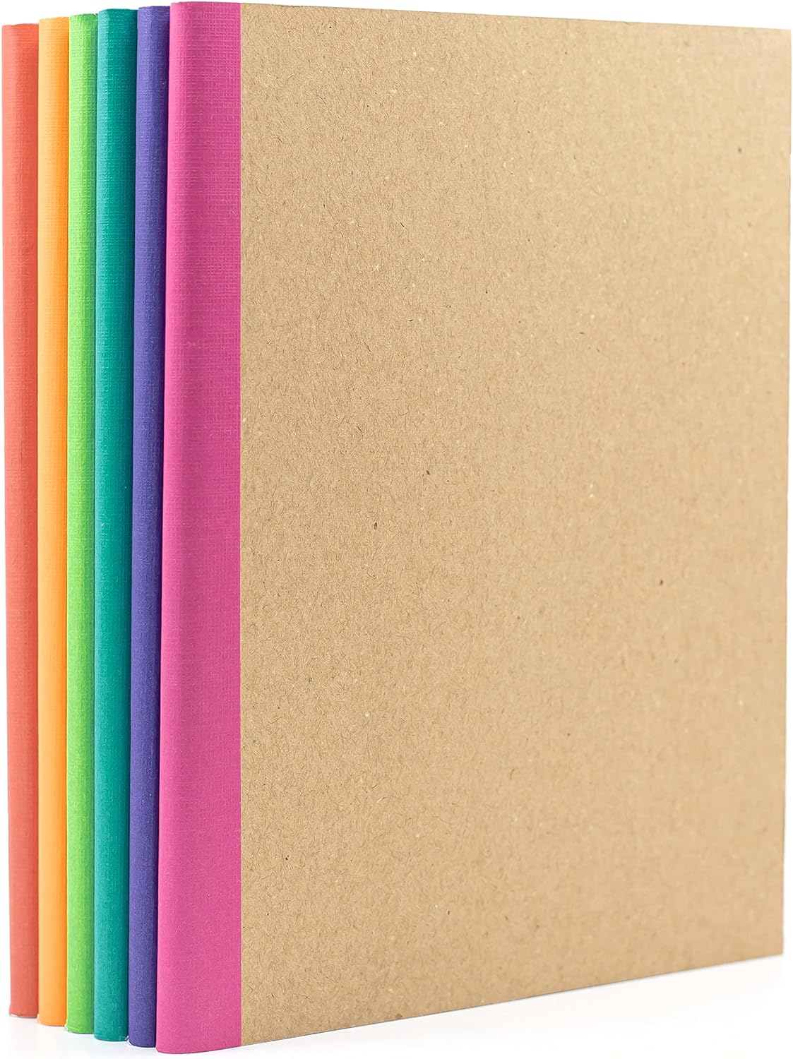PAPERAGE 6-Pack Composition Notebook Journals, 120 Pages, Kraft Cover with Rainb...