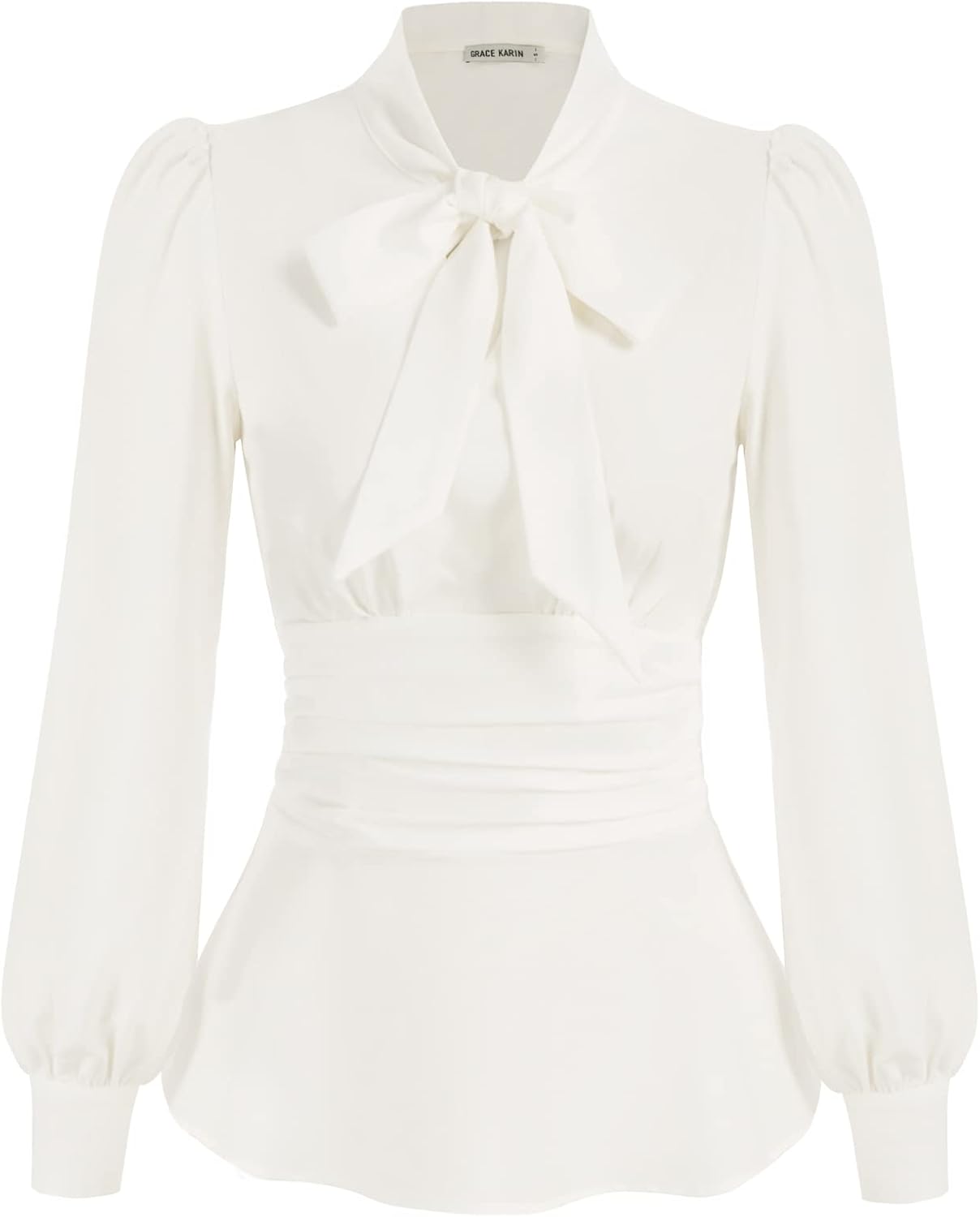 GRACE KARIN Women Flared Defined Waist Blouse OL Puffed Long Sleeve Bow-Knot Dec...