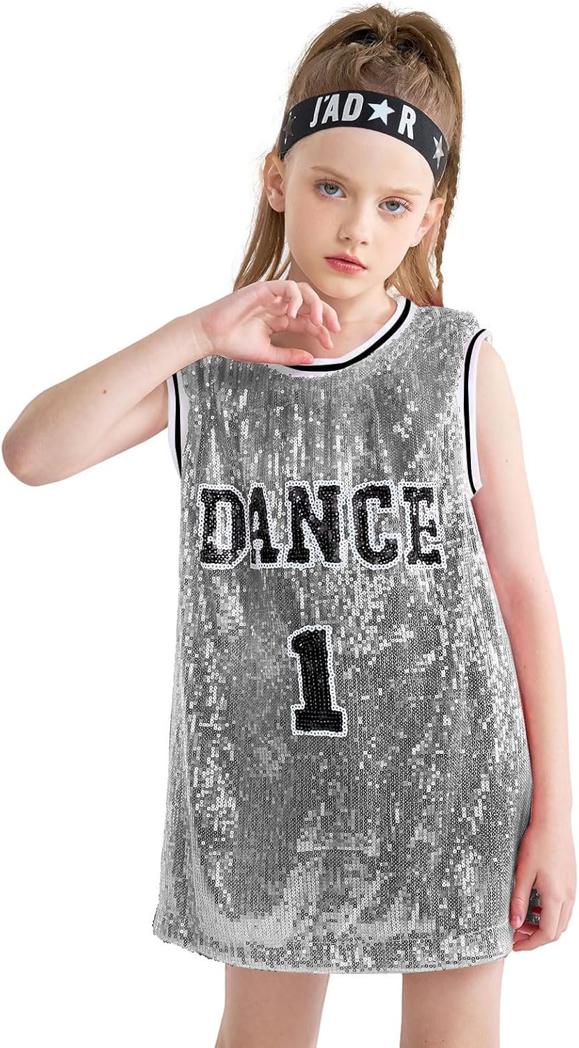 LOLANTA Girls Sequins Dance Costume Hip Hop Dancewear Sparkle Sleeveless Tank To...