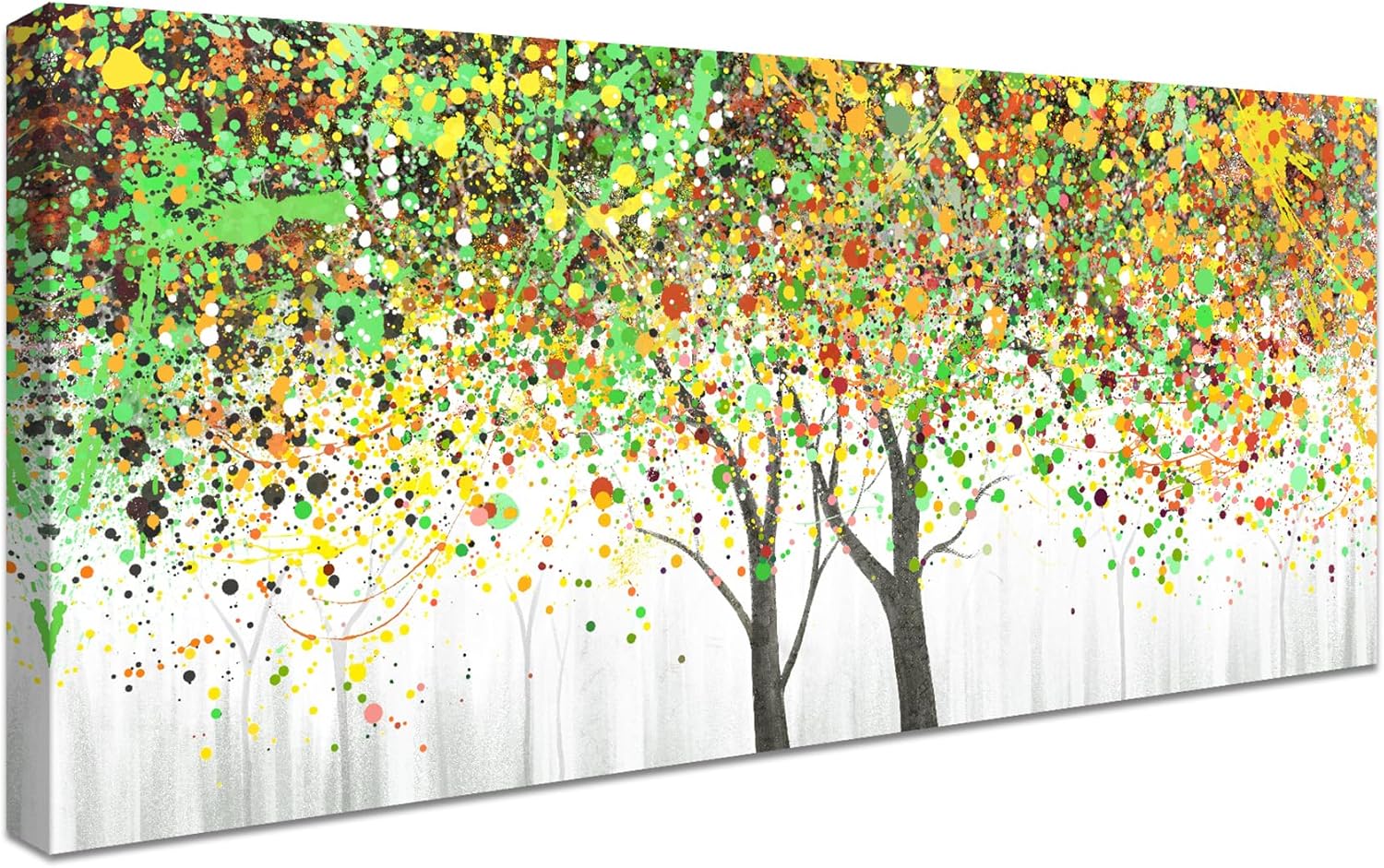 Framed Wall Art Colorful Tree of Life Canvas Print Green Yellow Blossom Tree Pai...