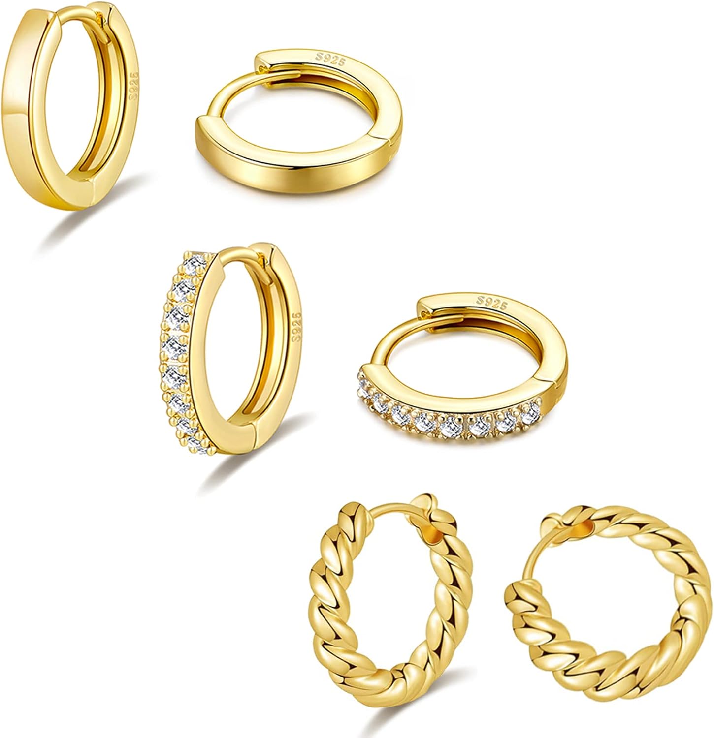 PRETOLE Gold Huggie Earrings,14K Gold Plated Small Gold Hoop Earrings Lightweigh...