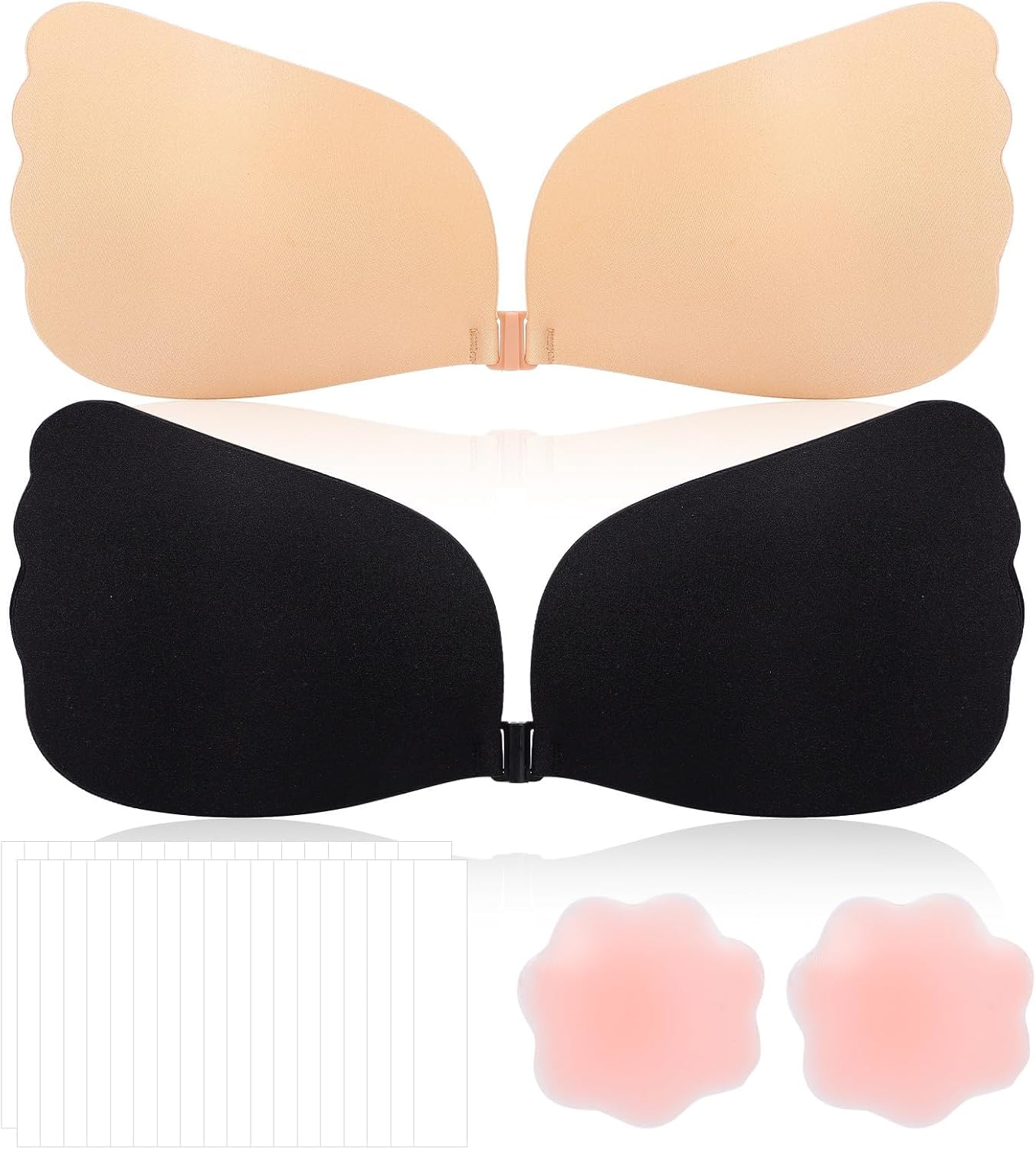Runmeihe 2 Pack Reusable Push Up Strapless Bra, Invisible Adhesive Backless Bra...
