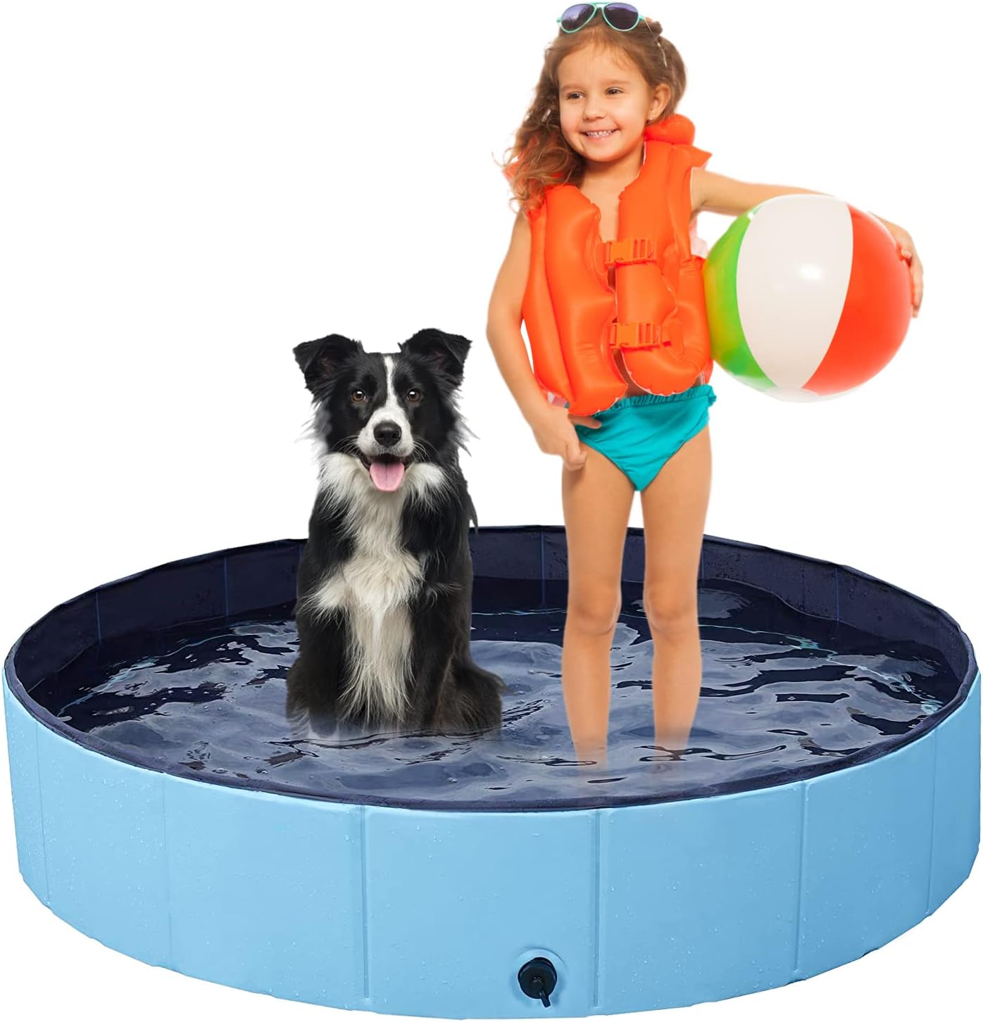 Jsdoin Large Foldable Dog Pool, PVC Non-Slip Paddling Pool for Dogs, Portable Do...