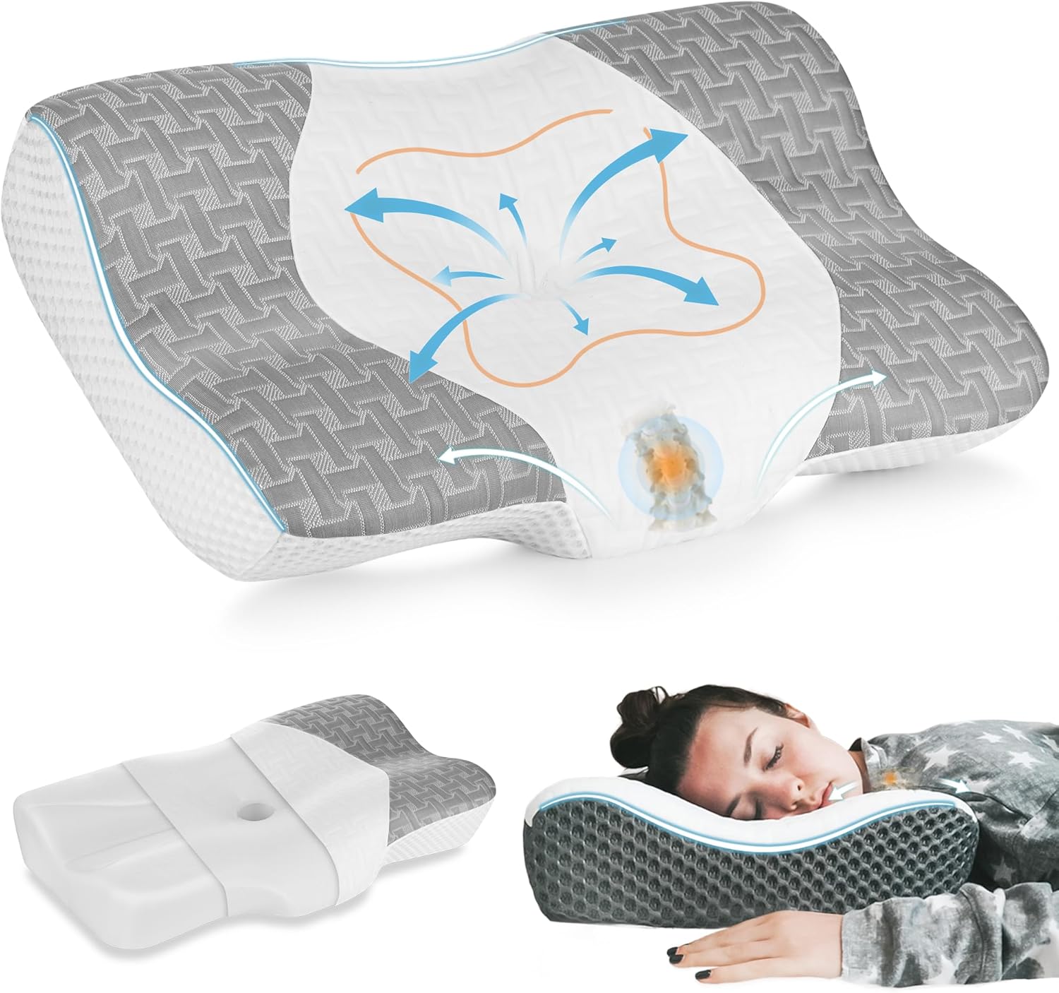 Elviros Cervical Memory Foam Pillow for Sleeping, Neck Support Pillows for Neck...