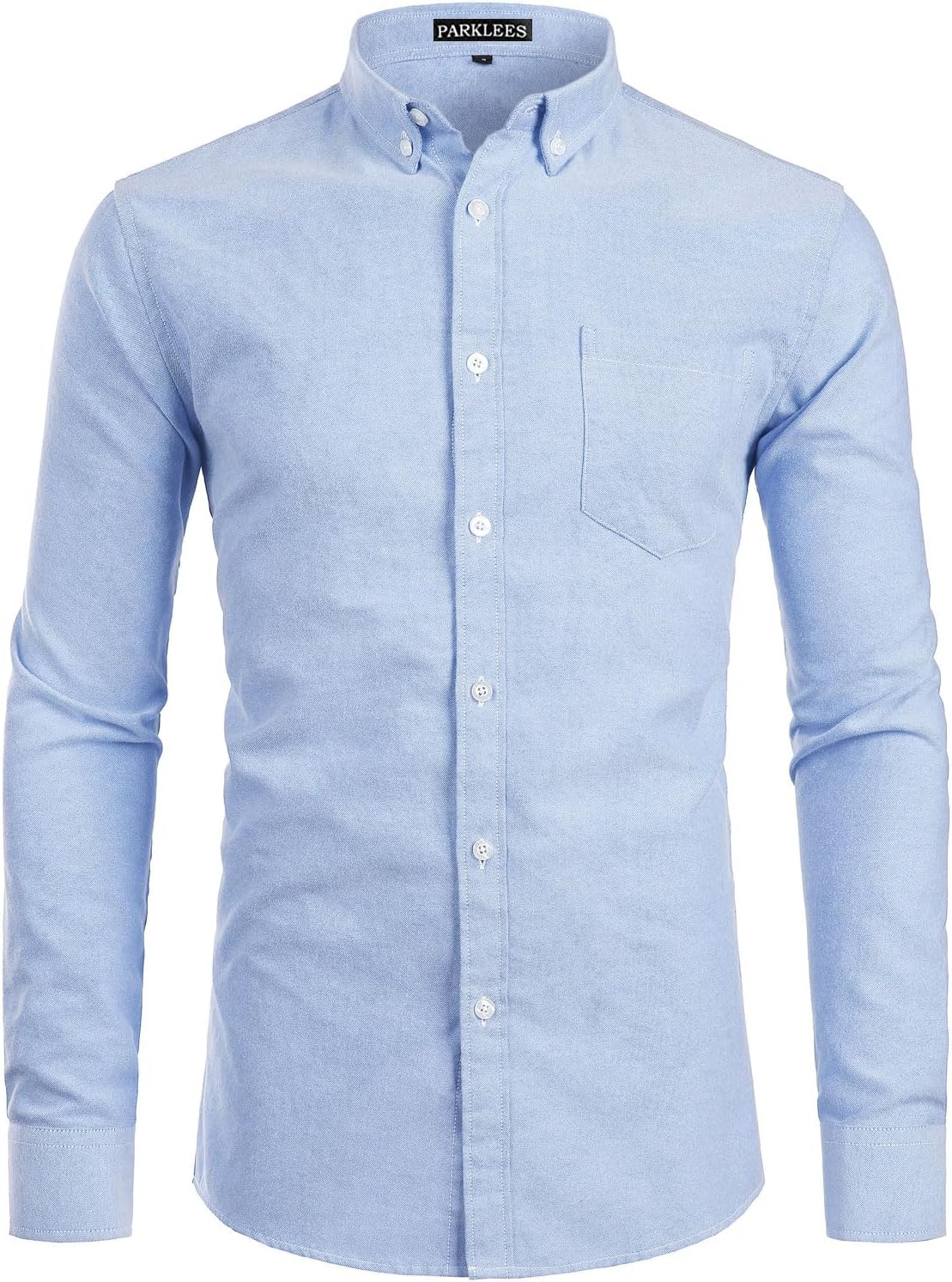 PARKLEES Men's Slim Fit Long Sleeve Smart Casual Button Down Oxford Shirts S Lig...
