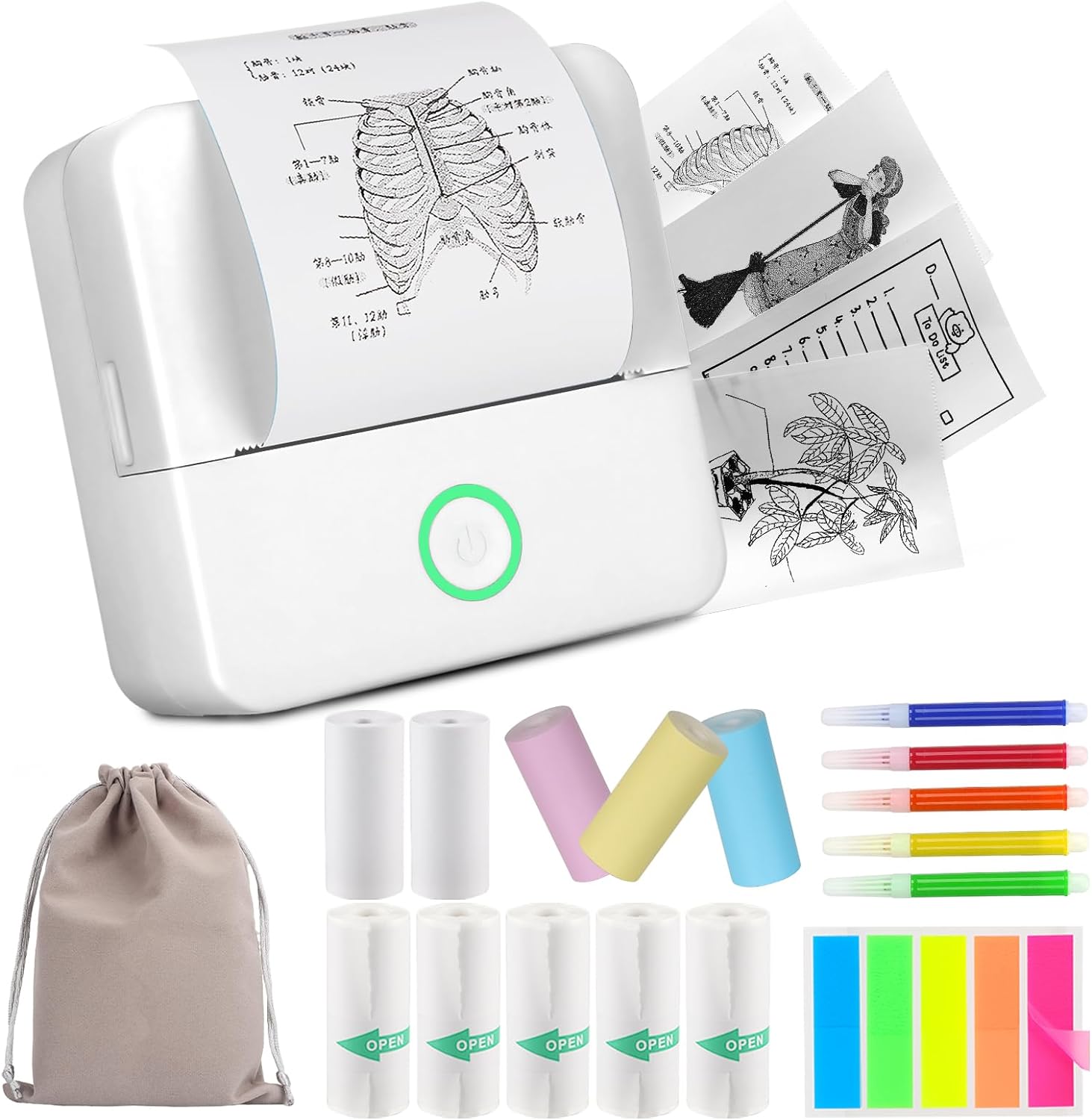 HUIJUTCHEN Mini Printer, Portable Inkless Pocket Printer Wireless Bluetooth Phot...