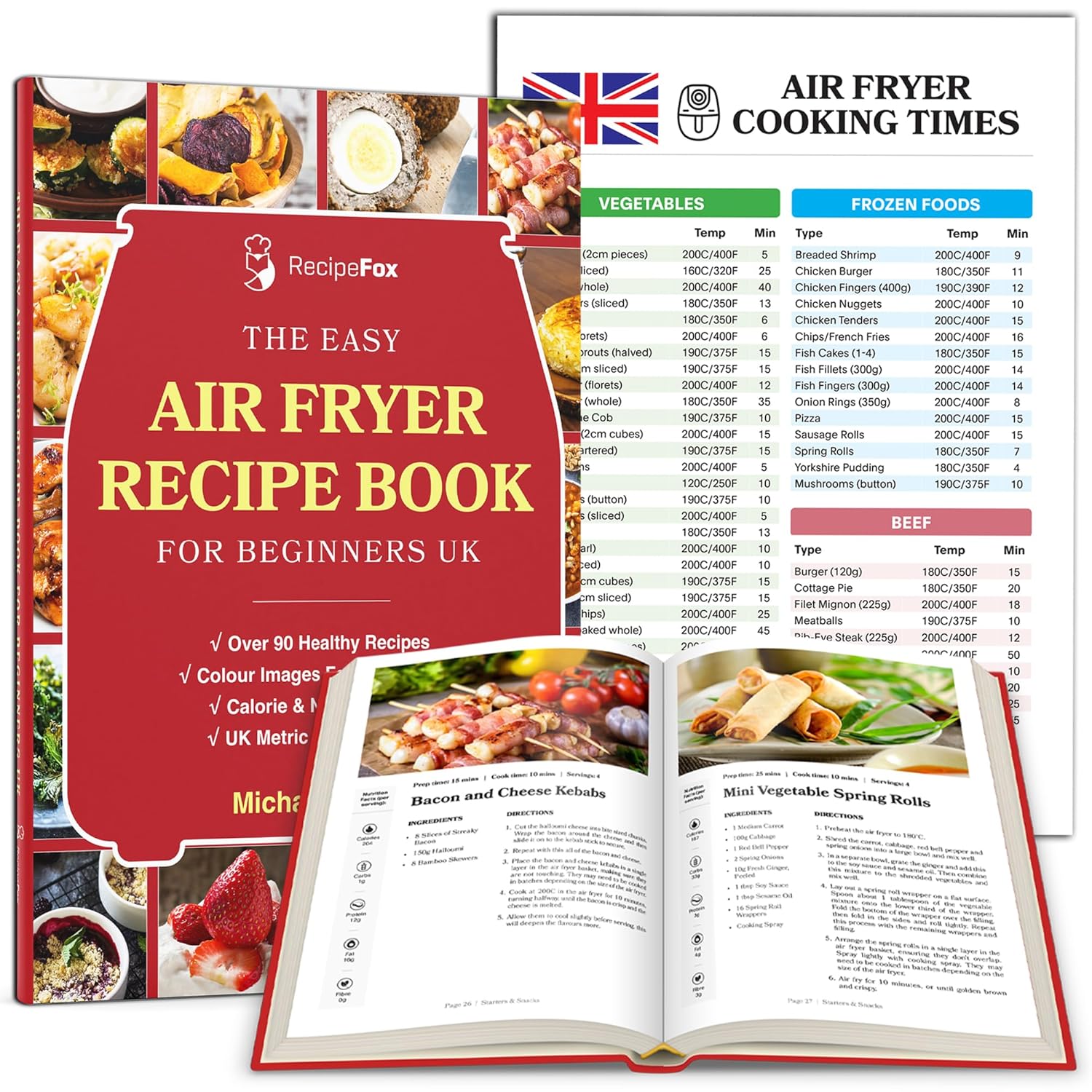 Easy Air Fryer Recipe Book Complete with 2x A4 Glossy Airfryer Cooking Guides –B...