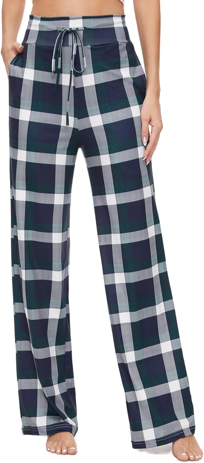 iniber Women's Floral Wide Leg Pajama Pants Casual Yoga Palazzo Drawstring Loose...