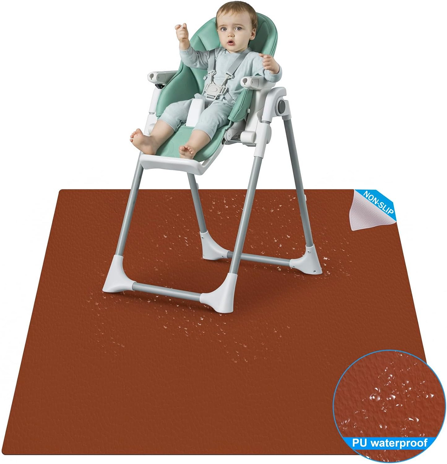 Splat Mat for Under Highchair - 51" Floor Protection SI Anti-Slip Waterproof Was...