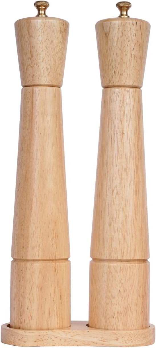 DeroTeno Salt and Pepper Mill Set with Tray, Adjustable Ceramic Grinder Salt Mil...