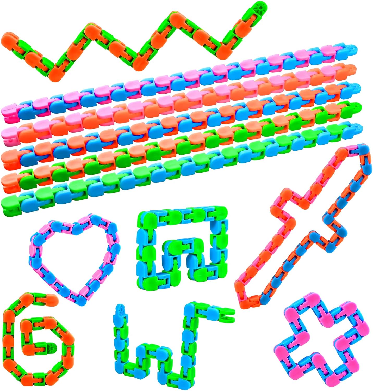 GOLDGE 10PCS 24 Links Wacky Track Toys Snap and Click Fidget Toys Puzzle Finger...