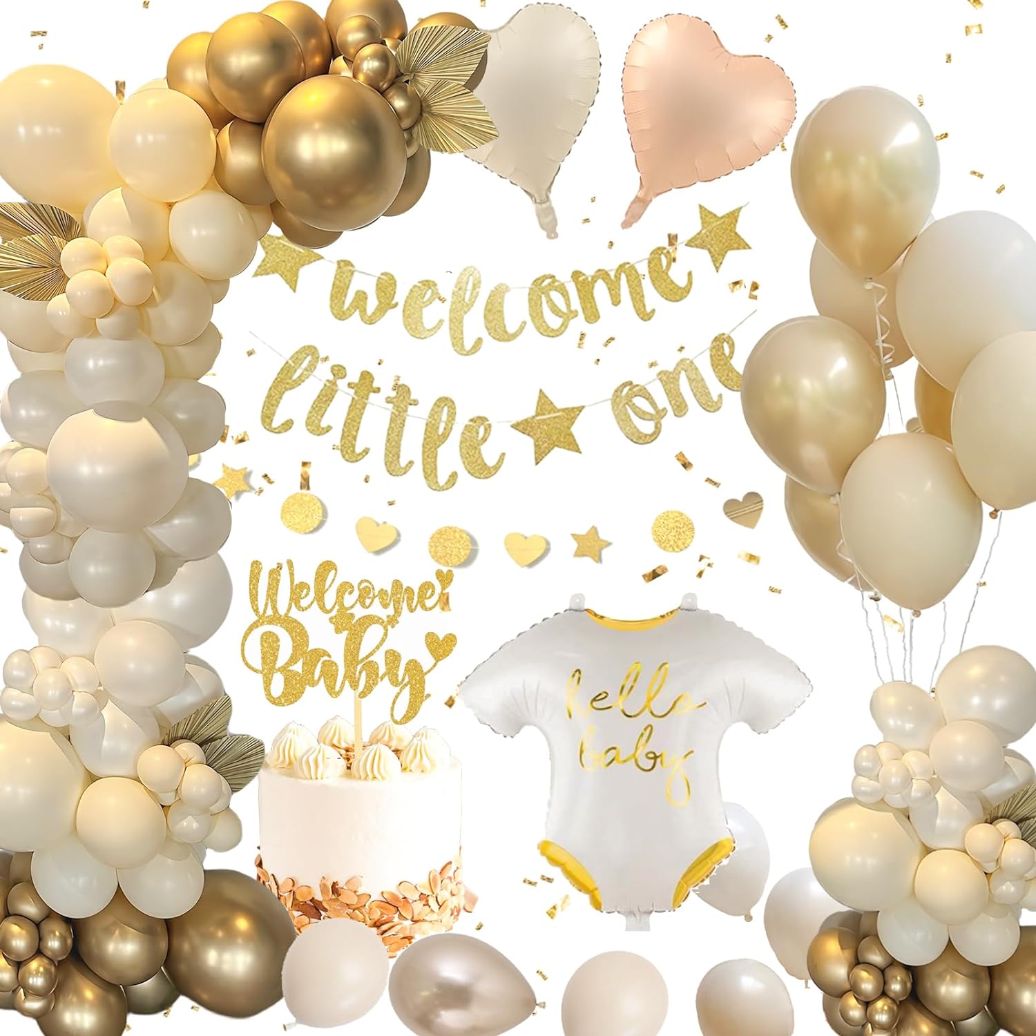 Welcome Home Baby Decorations, Welcome Home Decorations Boy Girl, White Gold Wel...