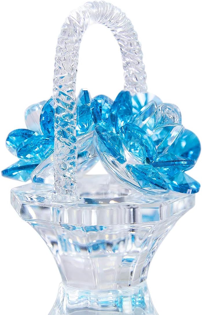 Light Blue Glass Flower Basket Ornament,Handmade Crystal Flower Figurine craft C...