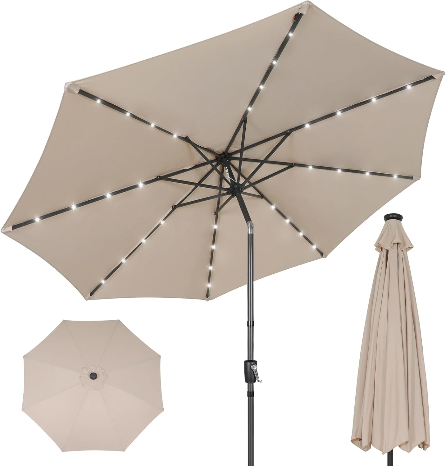 ZealWe Garden Parasol 3m Umbrella Outdoor Sun Shade with Tilt Crank Handle and 8...
