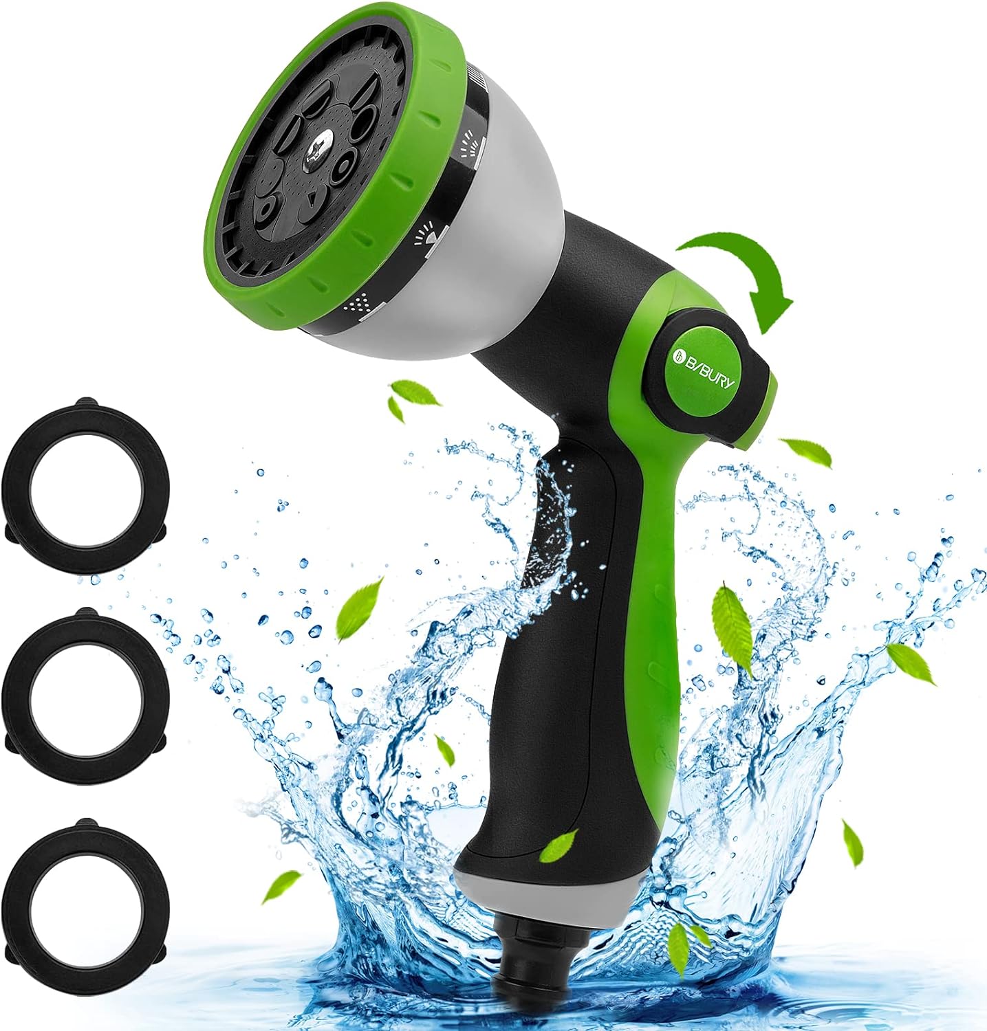 BIBURY Upgraded Garden Hose Spray Gun Set, 10 Adjustable Patterns Spray Nozzle w...