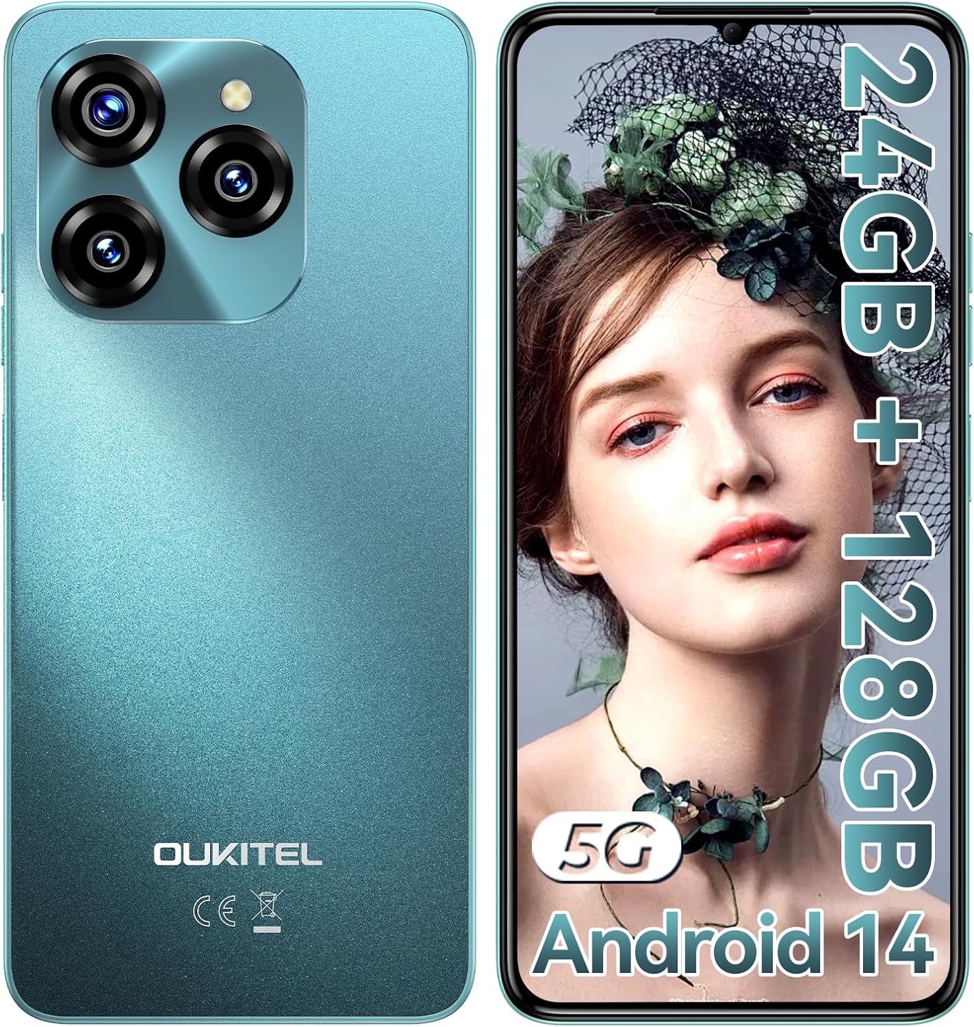 OUKITEL C50 Mobile phones 5g - Android 14 phone 24GB+128GB (1TB), 50MP+5MP Camer...