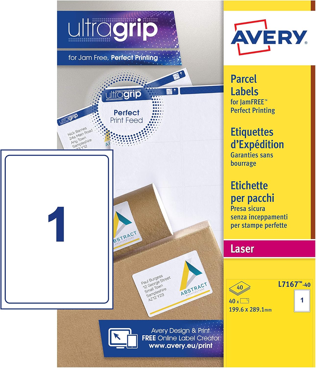 Avery L7167 Self Adhesive Parcel Shipping Labels, Laser Printers, 1 Label Per A4...