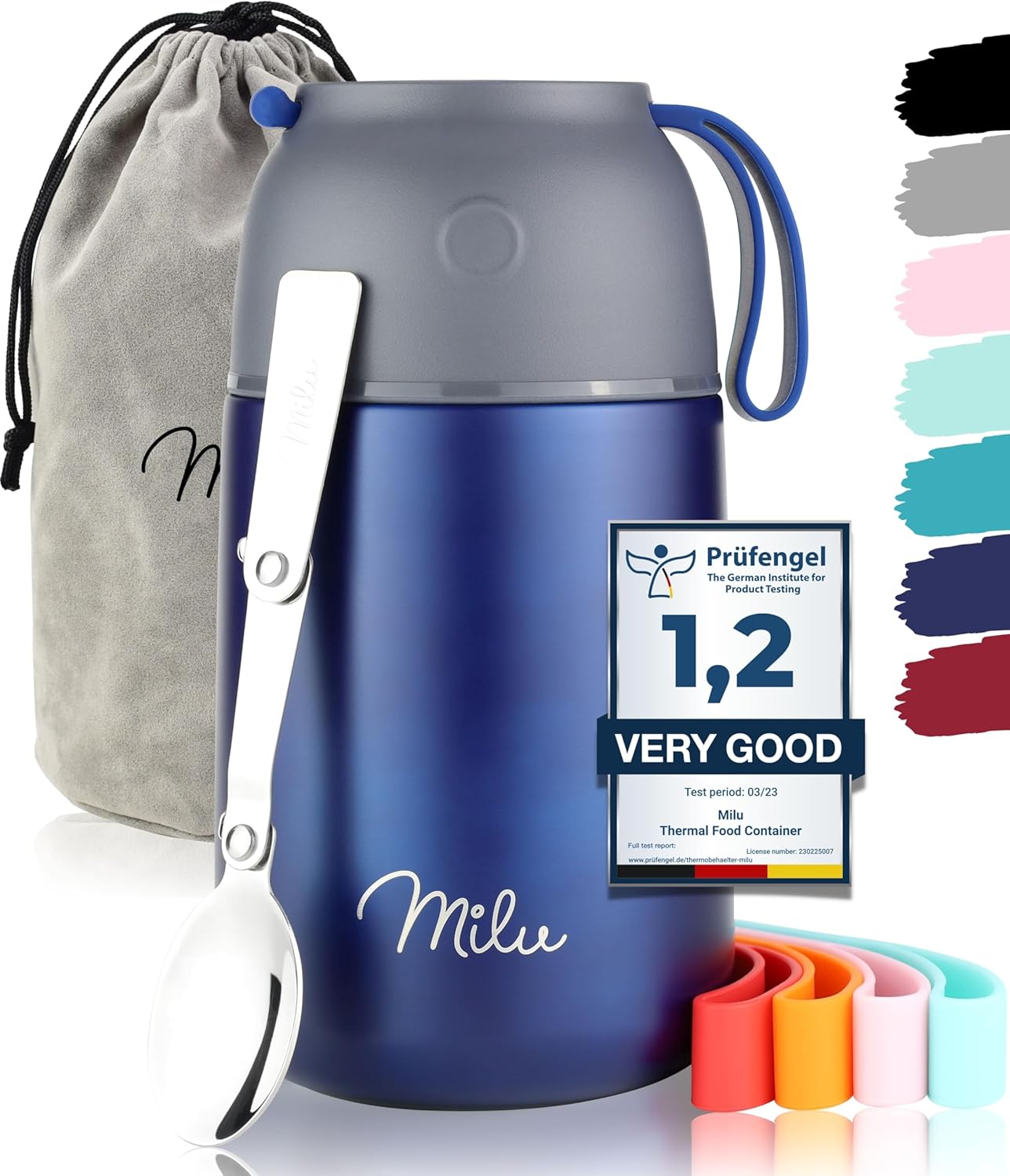 Milu® Thermo Food Flask - 300, 440, 450, 650, 800ml - Stainless Steel Insulated...