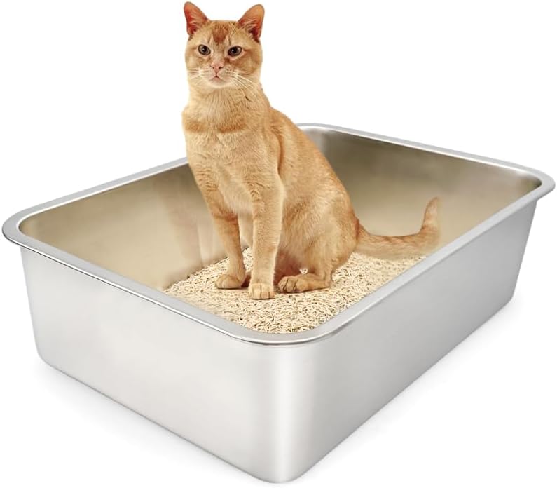 ULIGOTA Cat Litter Tray No Odor & Non Stick Stainless Steel Litter Tray Never Ab...