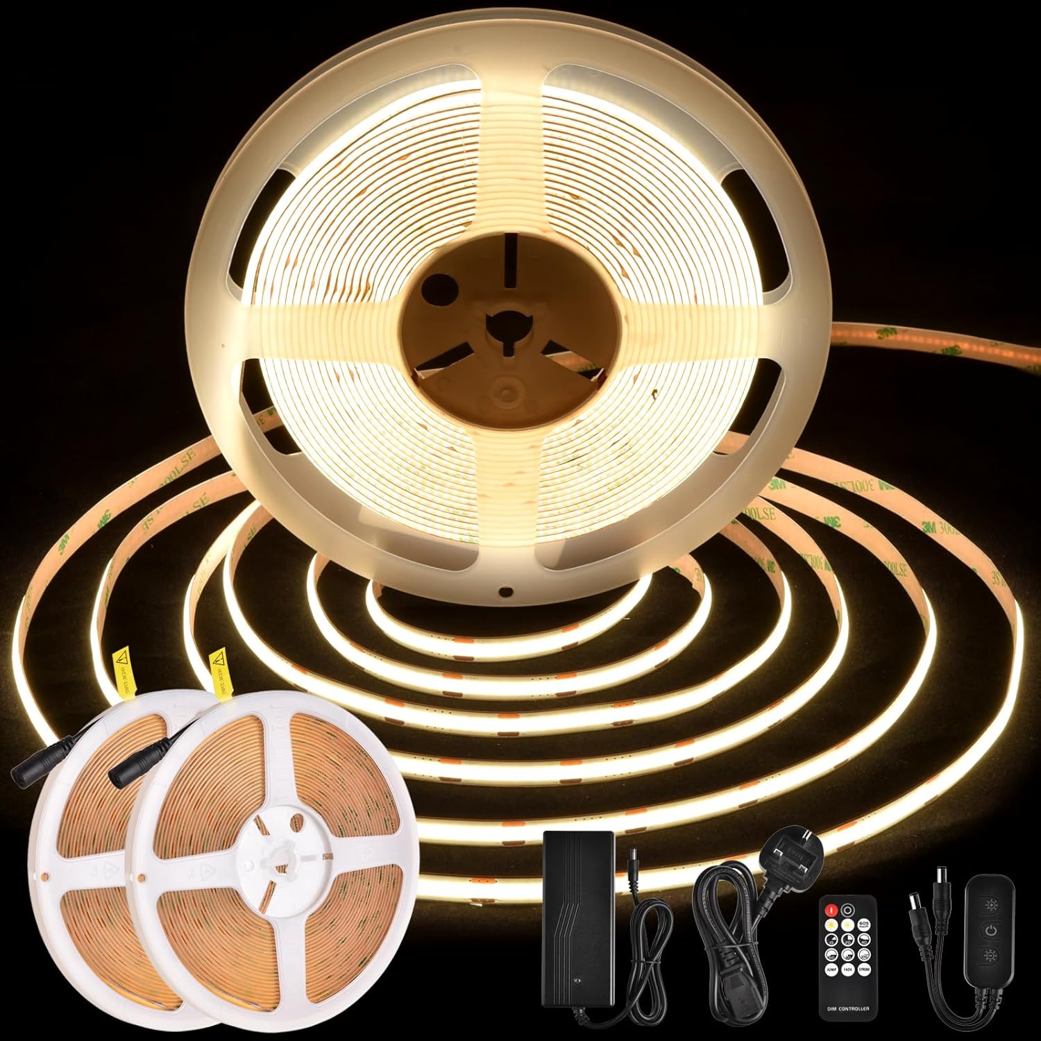BERIXDEEP COB LED Strip 20m, Spotless LED Strip Light with Remote and Power Supp...
