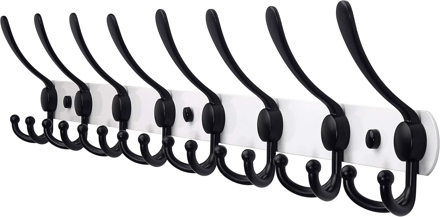 Dseap Coat Rack Wall Mounted - 8 Tri Hooks, Heavy Duty, Stainless Steel, Metal C...