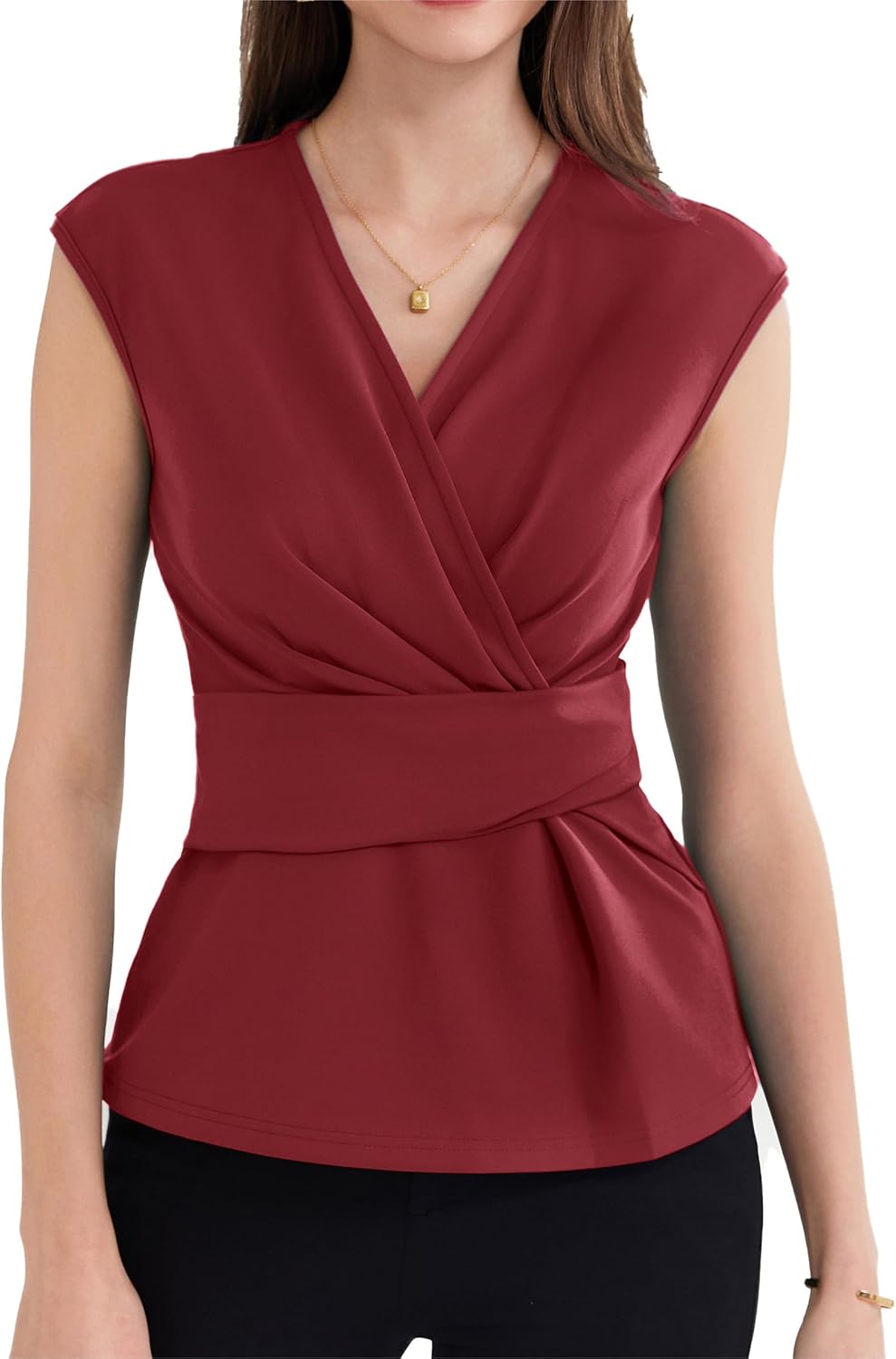 GRACE KARIN Women Cap Sleeves V Neck Chest Pleat Top Flared Defined Waist Blouse...