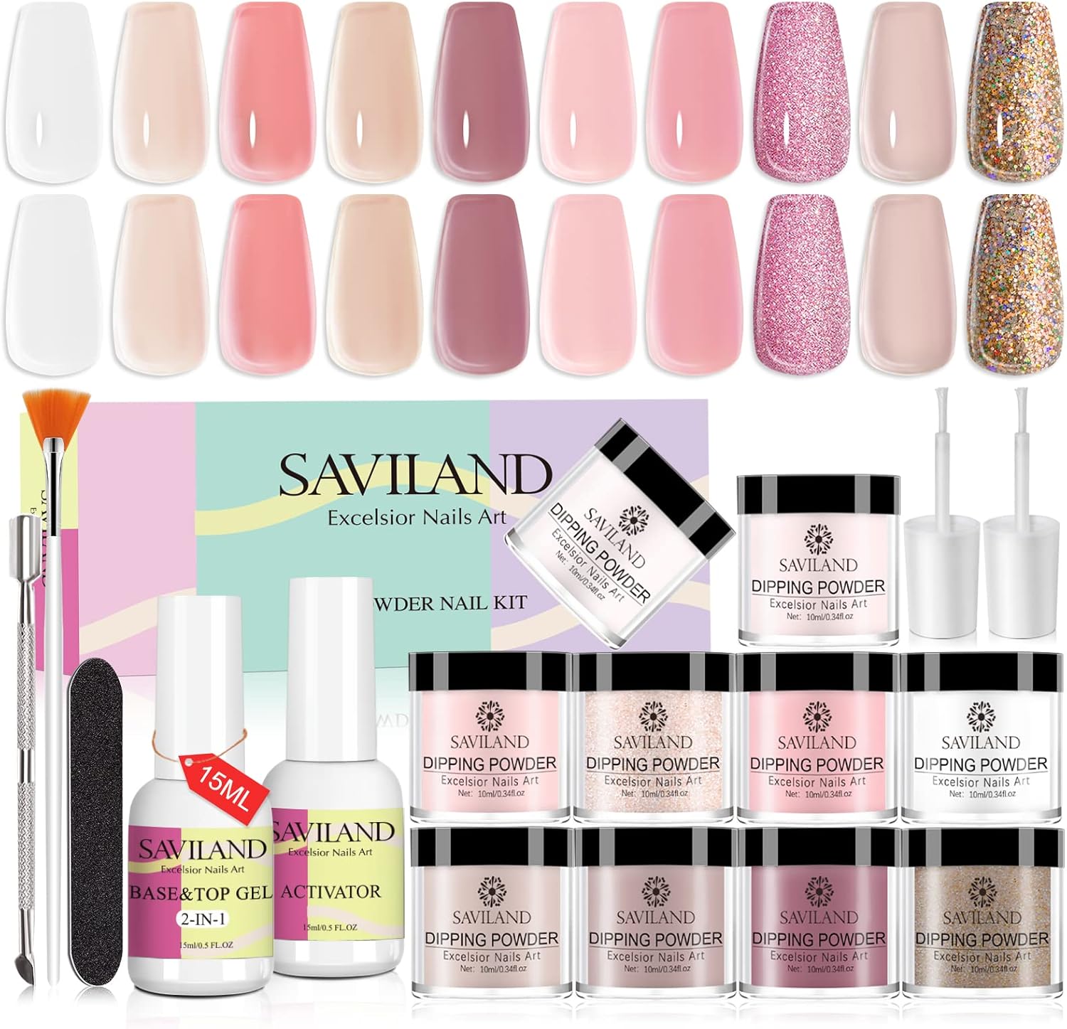 Saviland Dip Powder Nail Kit-10 Colors Dip Powder...